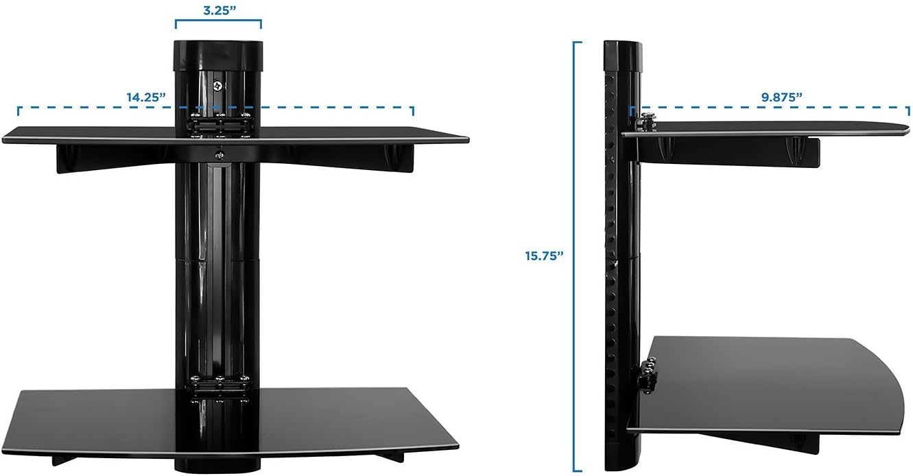 image:imageMountIt Floating TV Shelf Wall Mounted Shelf for Receiver Cable Box PlayStation Xbox DVD Player Projector and AV Components 176 Lbs Capacity 1 Shelf Tinted Tempered Glass Black2shelf