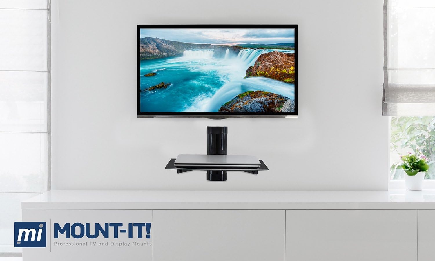image:imageMountIt Floating TV Shelf Wall Mounted Shelf for Receiver Cable Box PlayStation Xbox DVD Player Projector and AV Components 176 Lbs Capacity 1 Shelf Tinted Tempered Glass Black1shelf