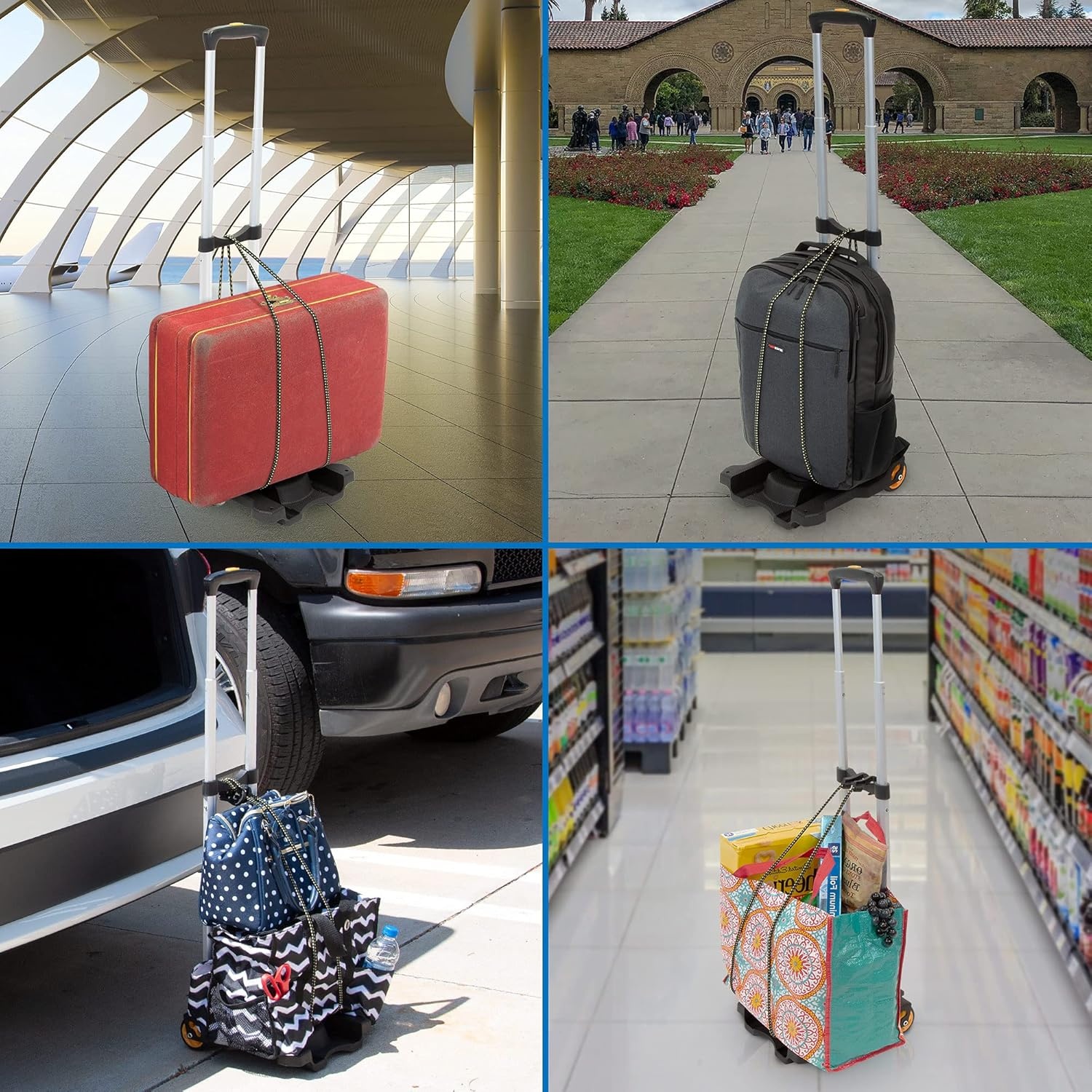 image:imageMountIt Folding Luggage Cart with Wheels Foldable Hand Truck Dolly Carries 77 lbs 4 lbs Lightweight Fits CarryOn Telescoping Handle Bungee CordLarge