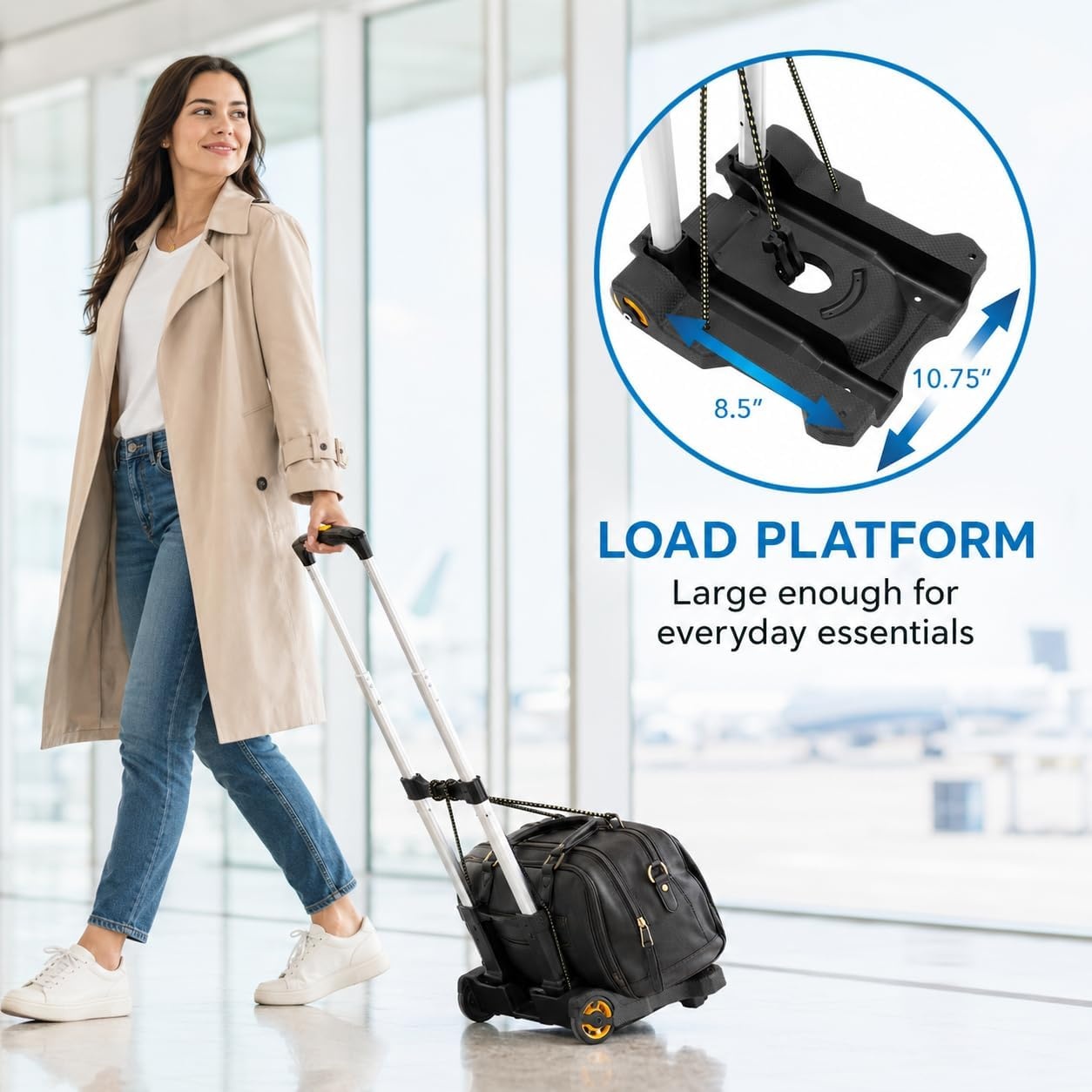 image:imageMountIt Folding Luggage Cart with Wheels Foldable Hand Truck Dolly Carries 77 lbs 4 lbs Lightweight Fits CarryOn Telescoping Handle Bungee CordLarge