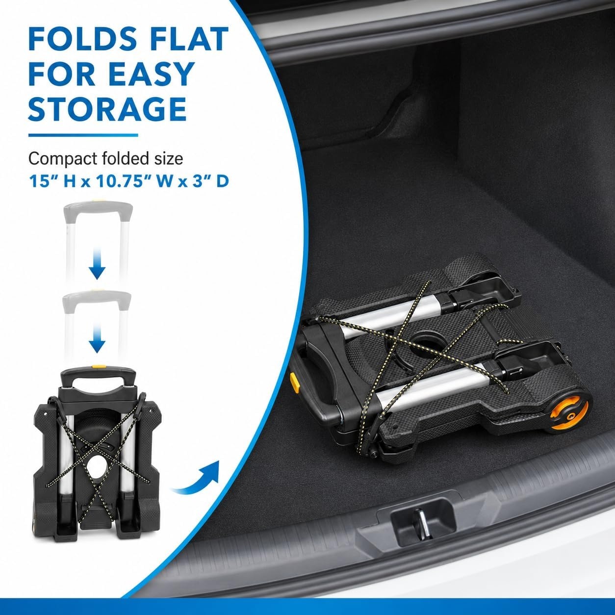 image:imageMountIt Folding Luggage Cart with Wheels Foldable Hand Truck Dolly Carries 77 lbs 4 lbs Lightweight Fits CarryOn Telescoping Handle Bungee CordLarge