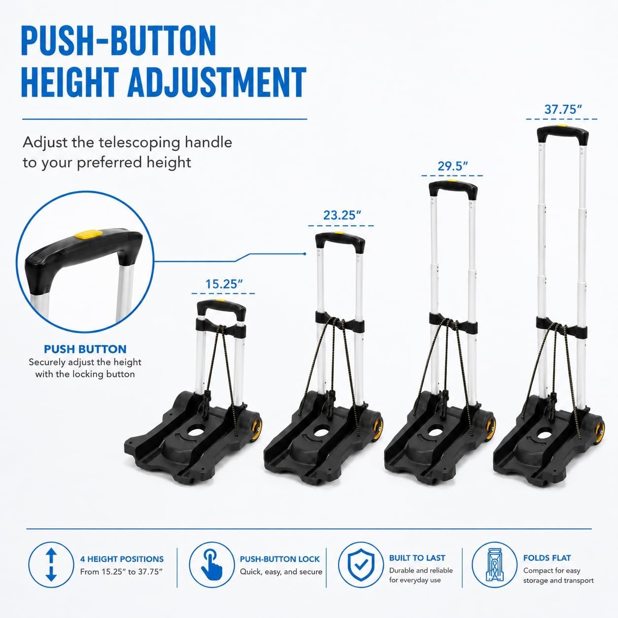 image:imageMountIt Folding Luggage Cart with Wheels Foldable Hand Truck Dolly Carries 77 lbs 4 lbs Lightweight Fits CarryOn Telescoping Handle Bungee CordLarge