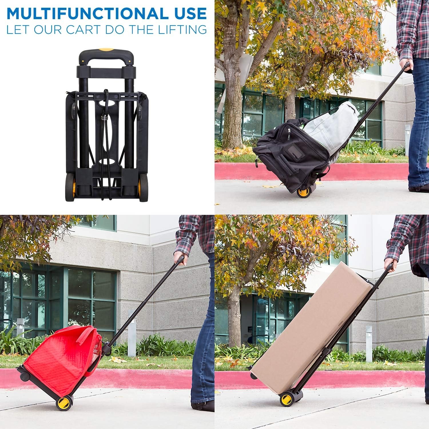 image:imageMountIt Folding Luggage Cart with Wheels Foldable Hand Truck Dolly Carries 77 lbs 4 lbs Lightweight Fits CarryOn Telescoping Handle Bungee CordMedium