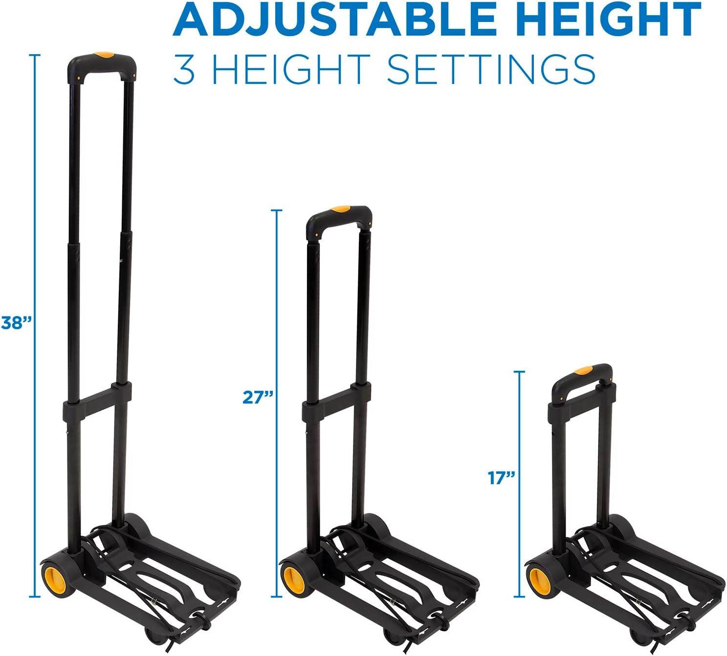 image:imageMountIt Folding Luggage Cart with Wheels Foldable Hand Truck Dolly Carries 77 lbs 4 lbs Lightweight Fits CarryOn Telescoping Handle Bungee CordMedium