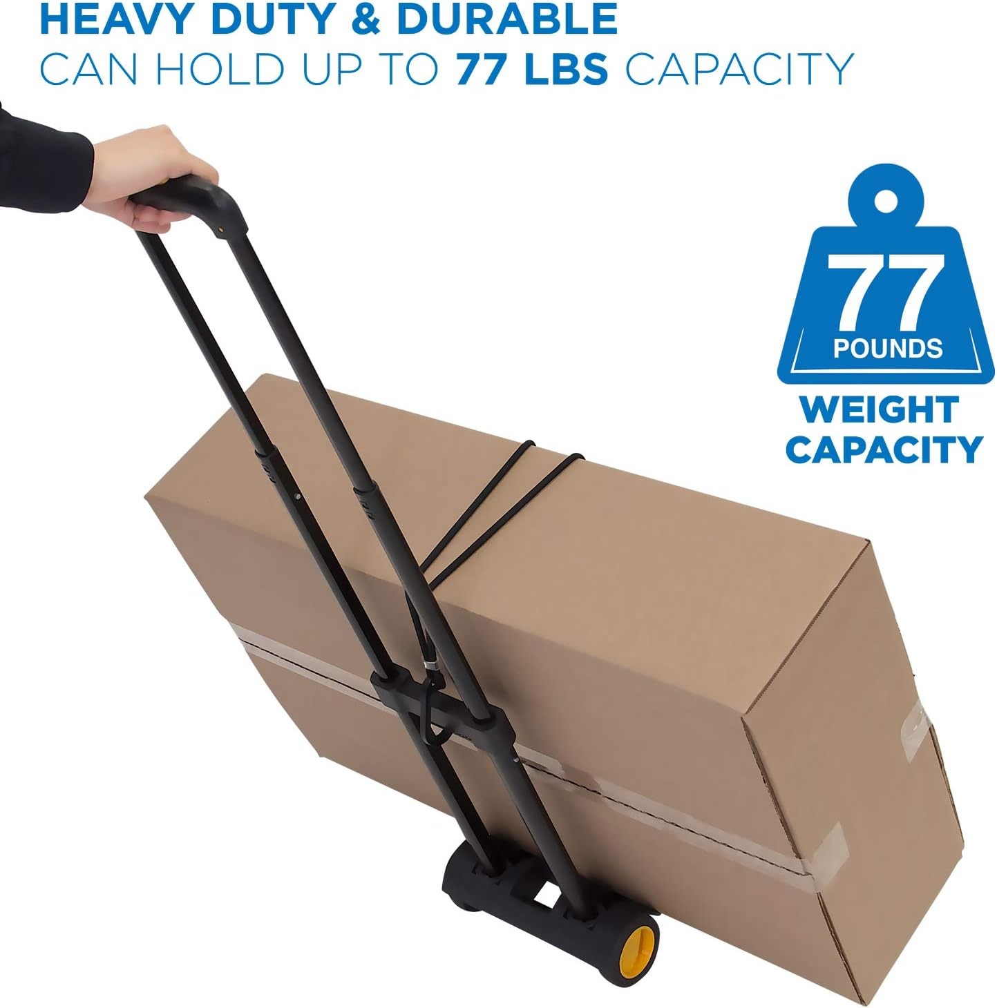 image:imageMountIt Folding Luggage Cart with Wheels Foldable Hand Truck Dolly Carries 77 lbs 4 lbs Lightweight Fits CarryOn Telescoping Handle Bungee CordMedium