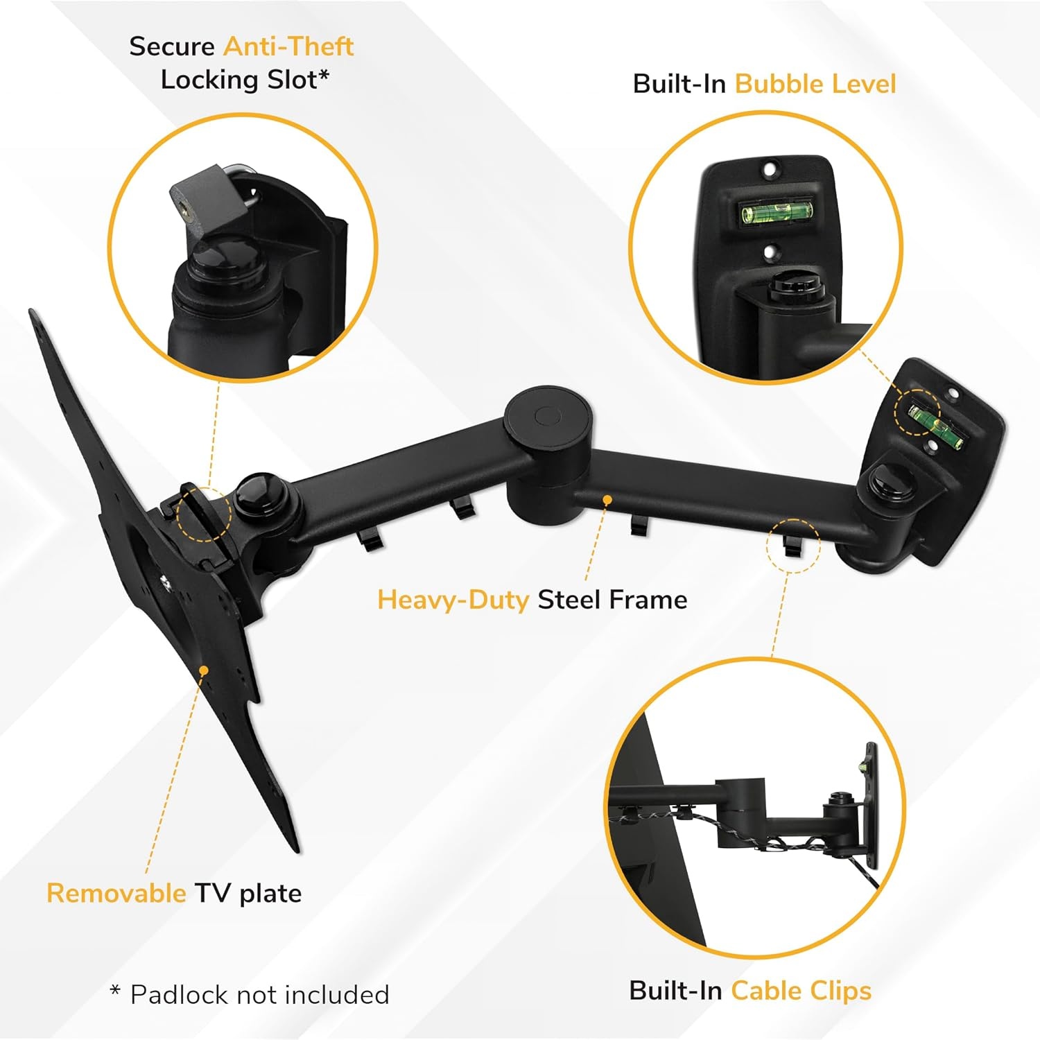 image:imageMountIt Full Motion TV Wall Mount Bracket for 1342 Screens 18 Articulating Arm Quick Release Plate Tilt Swivel Rotate AntiTheft Lock Single Stud Install Supports 44 lbs VESA 75200