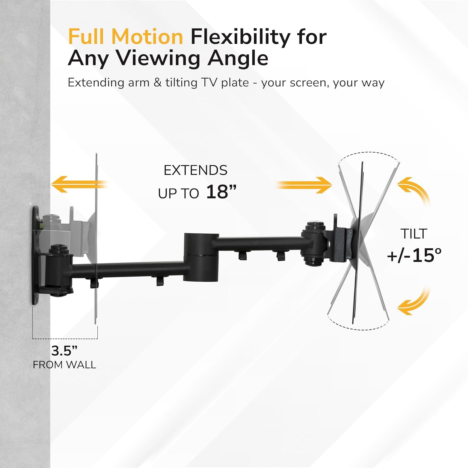 image:imageMountIt Full Motion TV Wall Mount Bracket for 1342 Screens 18 Articulating Arm Quick Release Plate Tilt Swivel Rotate AntiTheft Lock Single Stud Install Supports 44 lbs VESA 75200