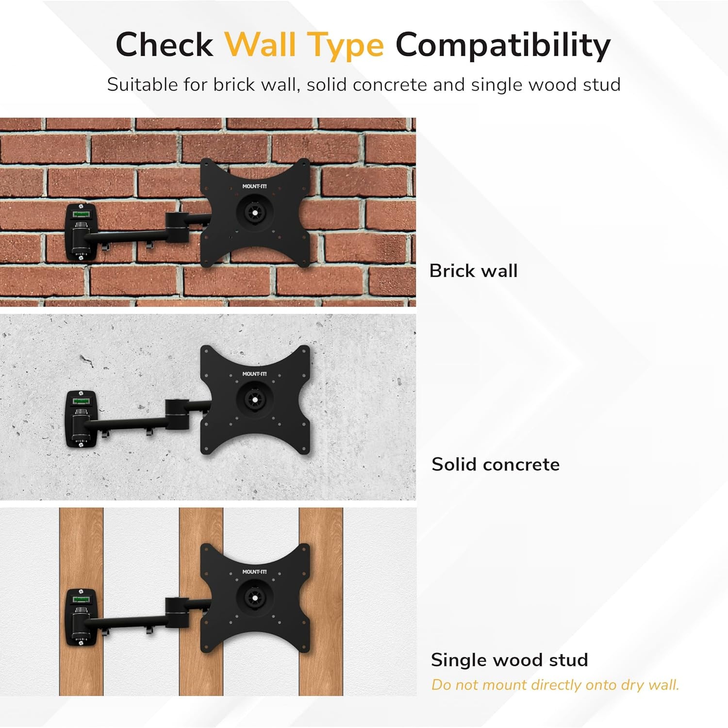 image:imageMountIt Full Motion TV Wall Mount Bracket for 1342 Screens 18 Articulating Arm Quick Release Plate Tilt Swivel Rotate AntiTheft Lock Single Stud Install Supports 44 lbs VESA 75200
