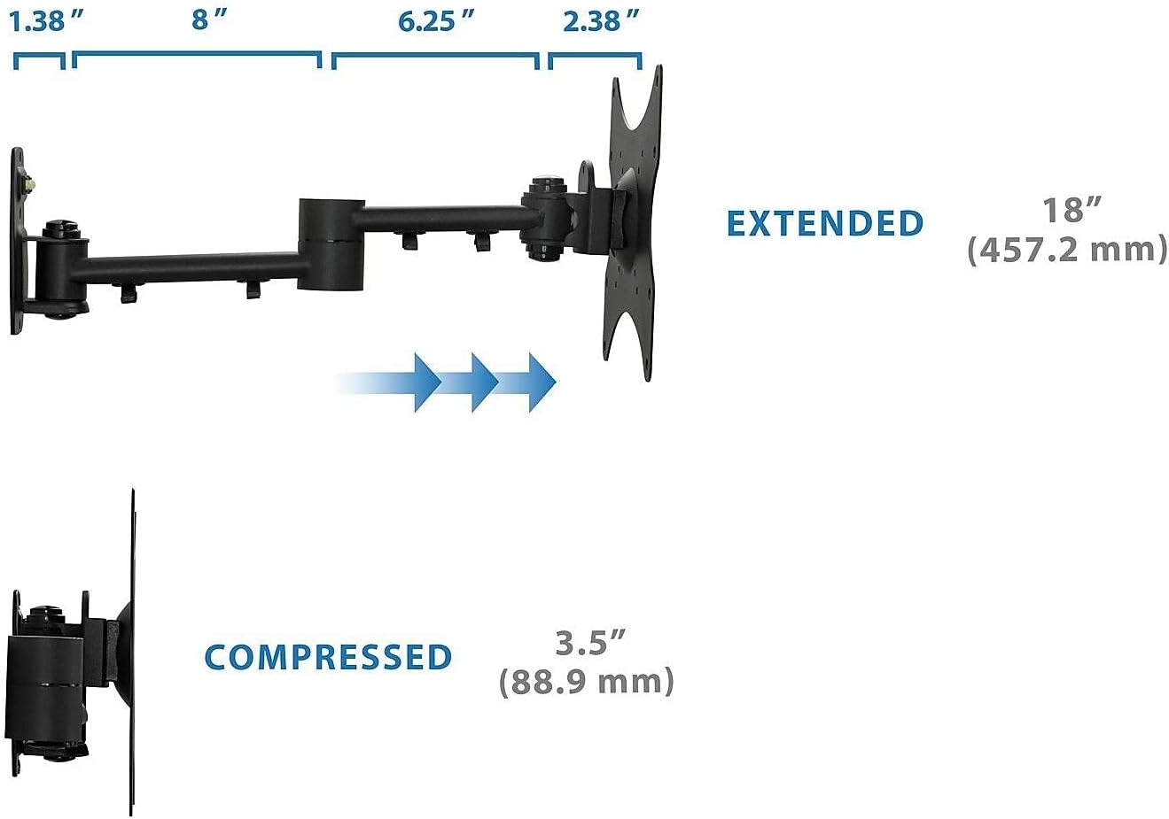 image:imageMountIt Full Motion TV Wall Mount Bracket for 1342 Screens 18 Articulating Arm Quick Release Plate Tilt Swivel Rotate AntiTheft Lock Single Stud Install Supports 44 lbs VESA 75200