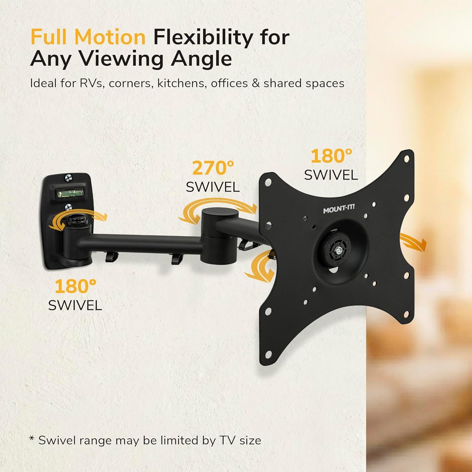 image:imageMountIt Full Motion TV Wall Mount Bracket for 1342 Screens 18 Articulating Arm Quick Release Plate Tilt Swivel Rotate AntiTheft Lock Single Stud Install Supports 44 lbs VESA 75200
