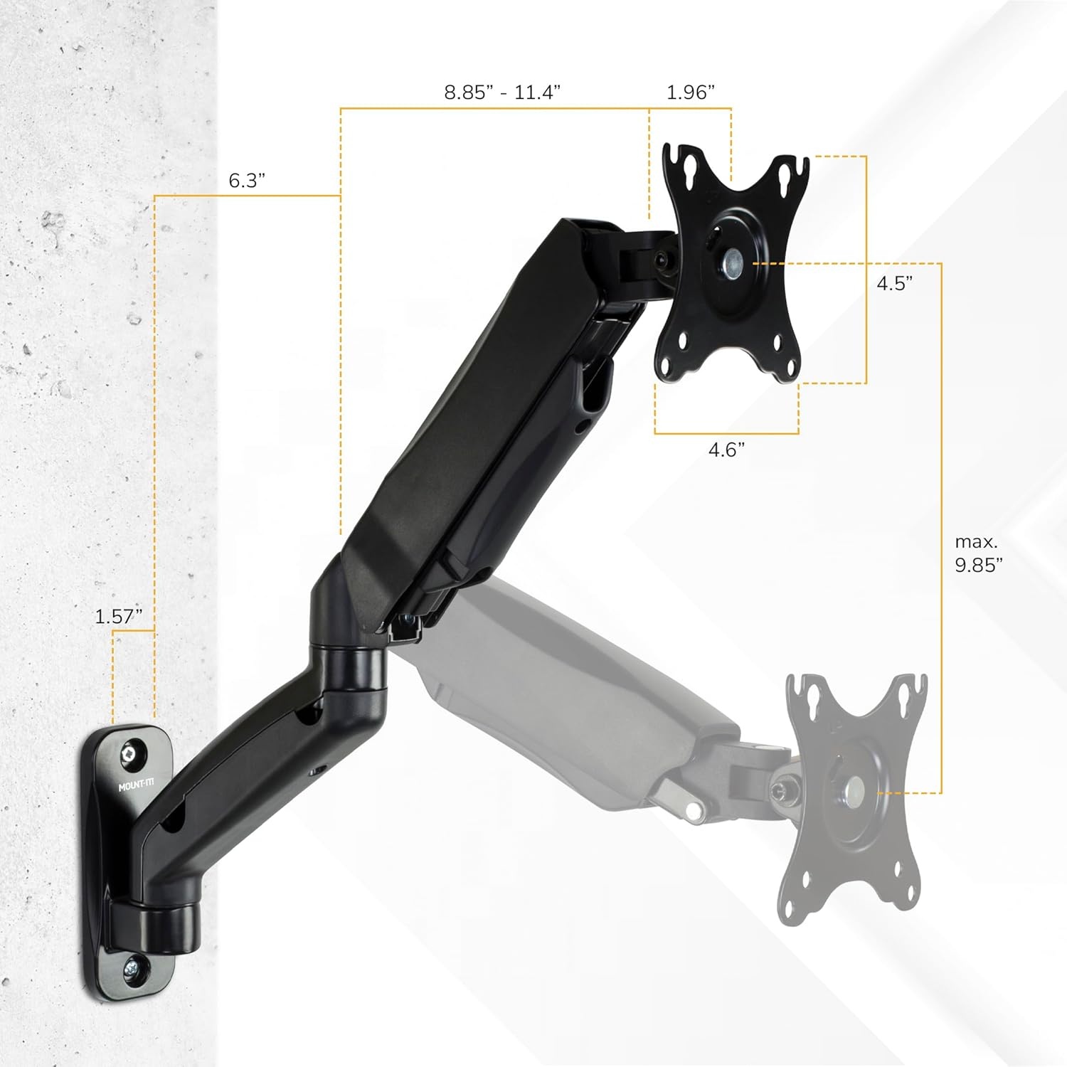 image:imageMountIt Monitor Wall Mount Arm FullMotion Gas Spring Fits 1332 Screens up to 143 lbs VESA 75x75 amp 100x100 Tilt Swivel Rotate SingleStud Wall Mounted Computer Monitor Arm RV Compatible