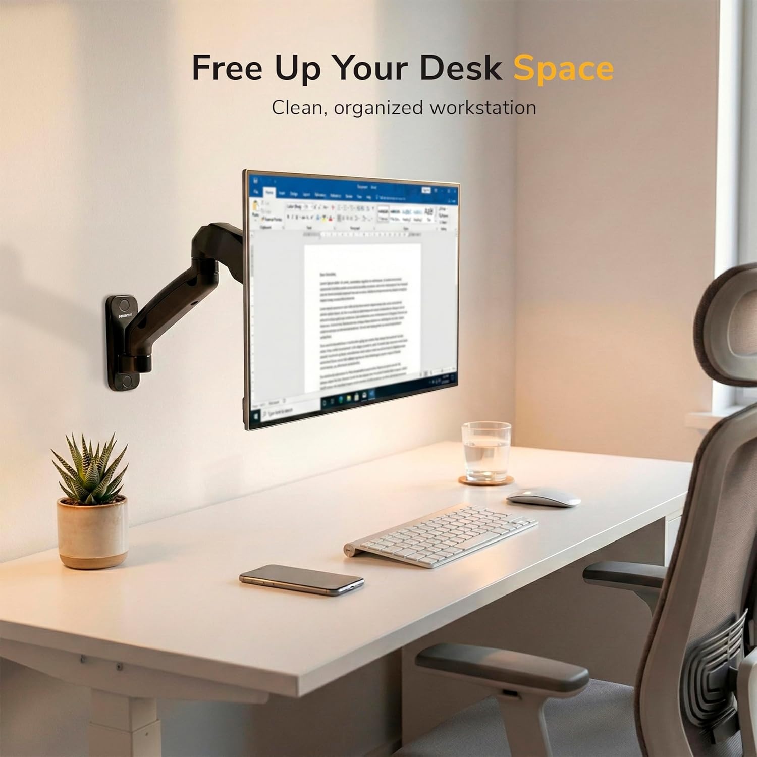 image:imageMountIt Monitor Wall Mount Arm FullMotion Gas Spring Fits 1332 Screens up to 143 lbs VESA 75x75 amp 100x100 Tilt Swivel Rotate SingleStud Wall Mounted Computer Monitor Arm RV Compatible