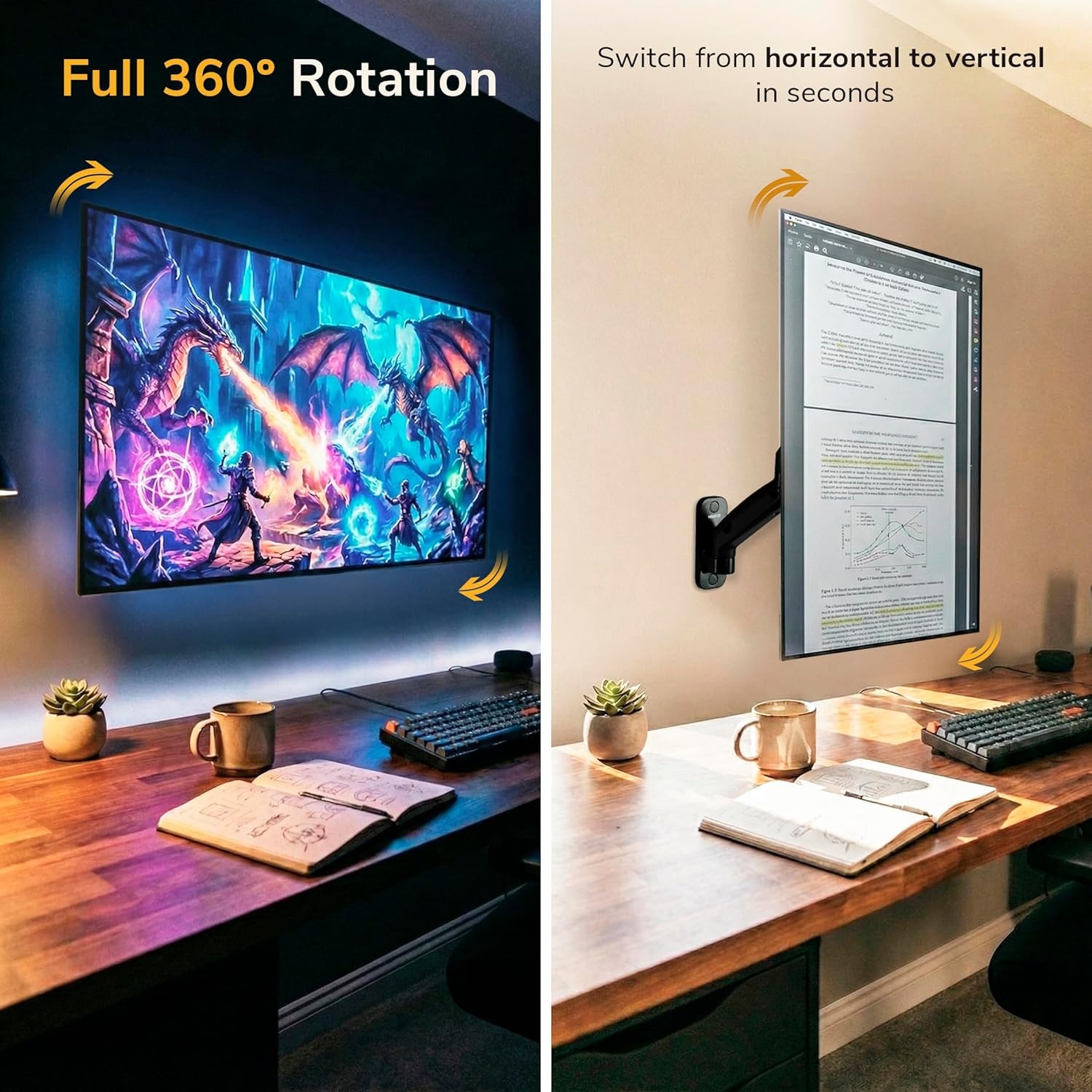 image:imageMountIt Monitor Wall Mount Arm FullMotion Gas Spring Fits 1332 Screens up to 143 lbs VESA 75x75 amp 100x100 Tilt Swivel Rotate SingleStud Wall Mounted Computer Monitor Arm RV Compatible
