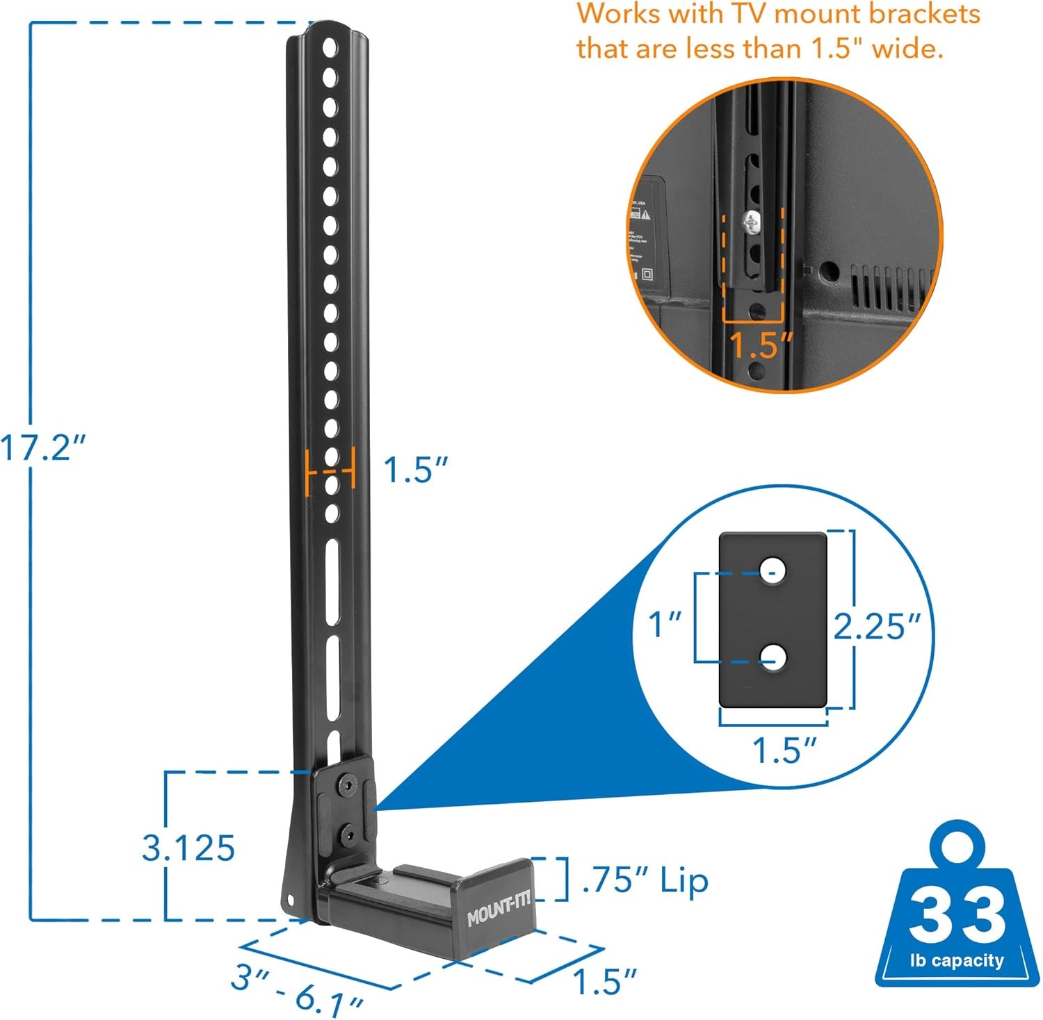 image:imageMountIt Soundbar Mount for TV and Wall Mounting 2in1 Soundbar Bracket for Back of TV or Wall Mount Installation Universal Base Fits All Soundbars