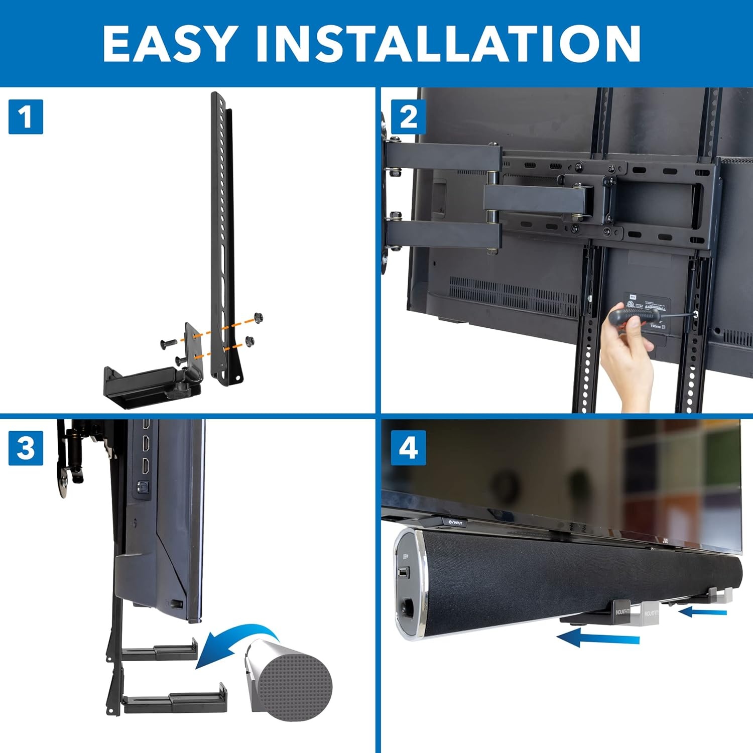 image:imageMountIt Soundbar Mount for TV and Wall Mounting 2in1 Soundbar Bracket for Back of TV or Wall Mount Installation Universal Base Fits All Soundbars