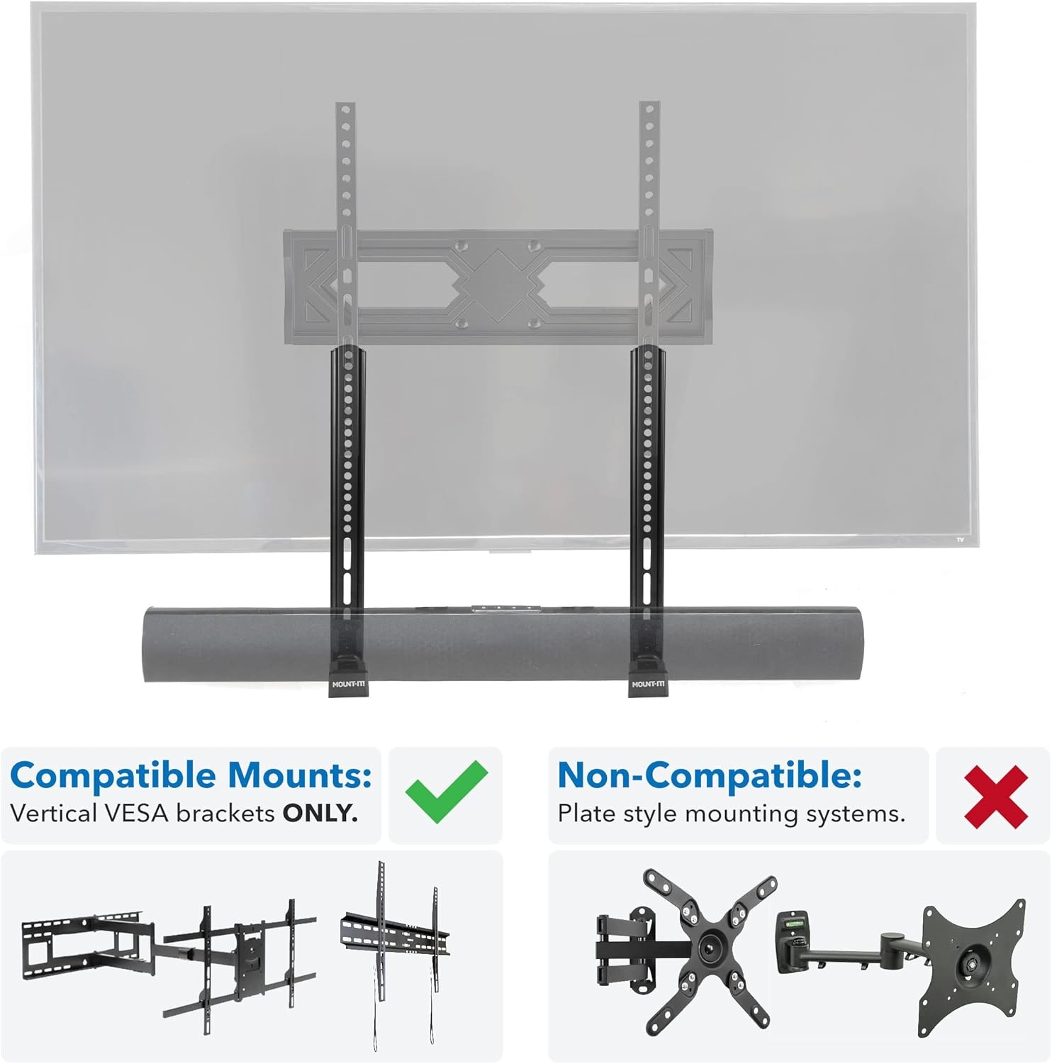 image:imageMountIt Soundbar Mount for TV and Wall Mounting 2in1 Soundbar Bracket for Back of TV or Wall Mount Installation Universal Base Fits All Soundbars