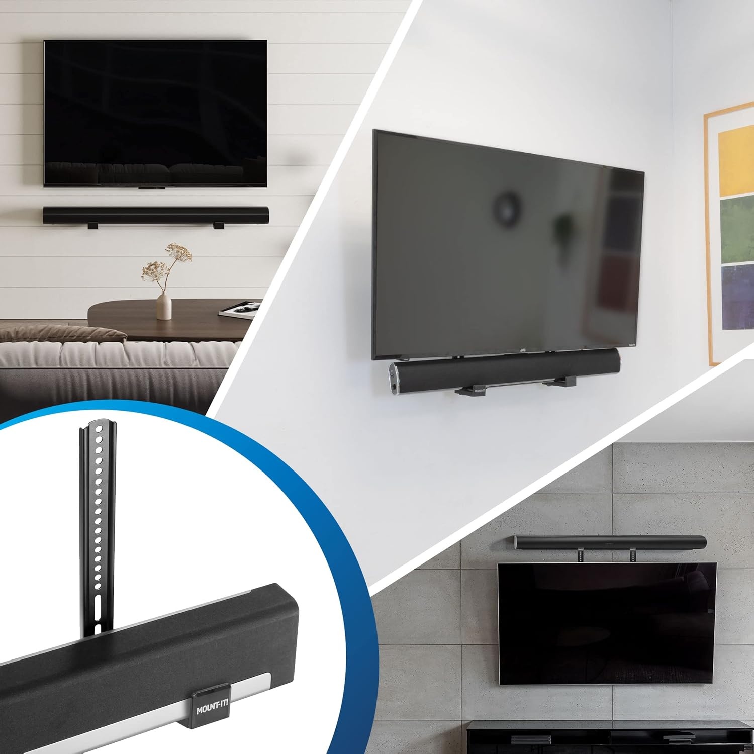 image:imageMountIt Soundbar Mount for TV and Wall Mounting 2in1 Soundbar Bracket for Back of TV or Wall Mount Installation Universal Base Fits All Soundbars