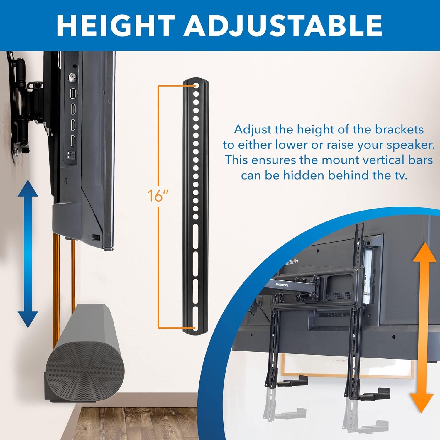 image:imageMountIt Soundbar Mount for TV and Wall Mounting 2in1 Soundbar Bracket for Back of TV or Wall Mount Installation Universal Base Fits All Soundbars