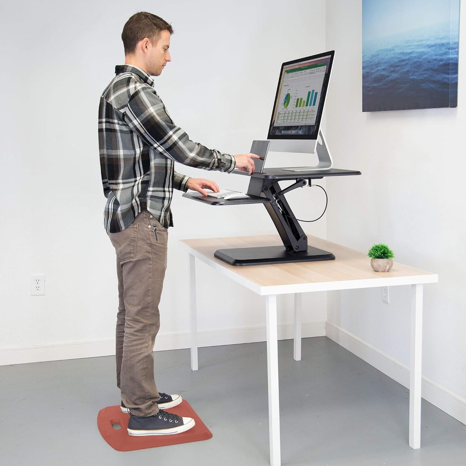 image:imageMountIt Standing Desk Floor Mat Red Standing Comfort Mat for Standing Desk Home Office Kitchen Garage AntiSlip Washable Surface 18x22 Rubberized Gel FoamRed