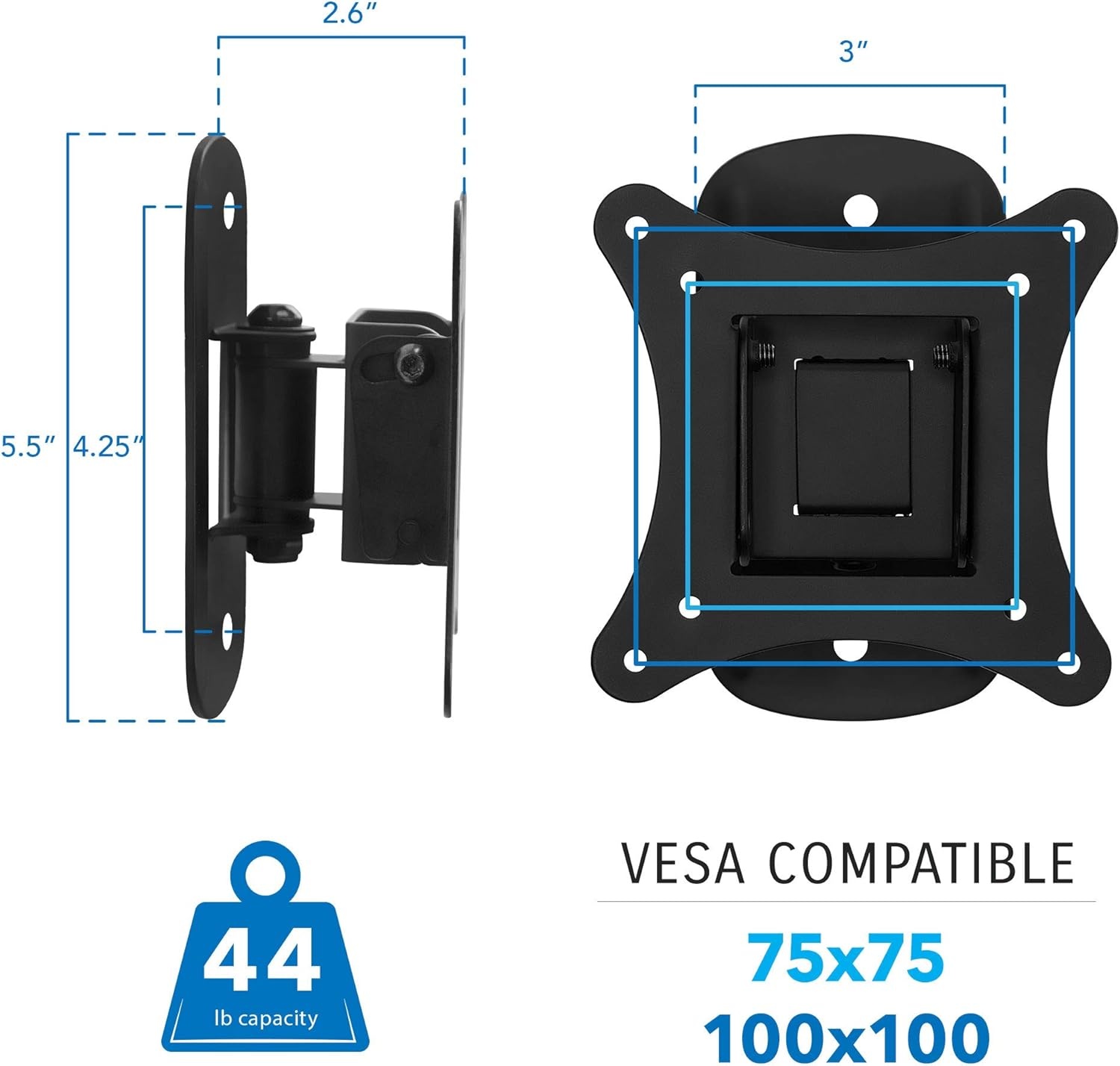 image:imageMountIt TV Wall Mount for Small to Mid Size TVs Fits 32 to 50 Inch Screens 75 100 200 mm VESA Compatible LowProfile Slim Design with Tilting and Swivel Motion 44lb CapacityFor 1932 screen