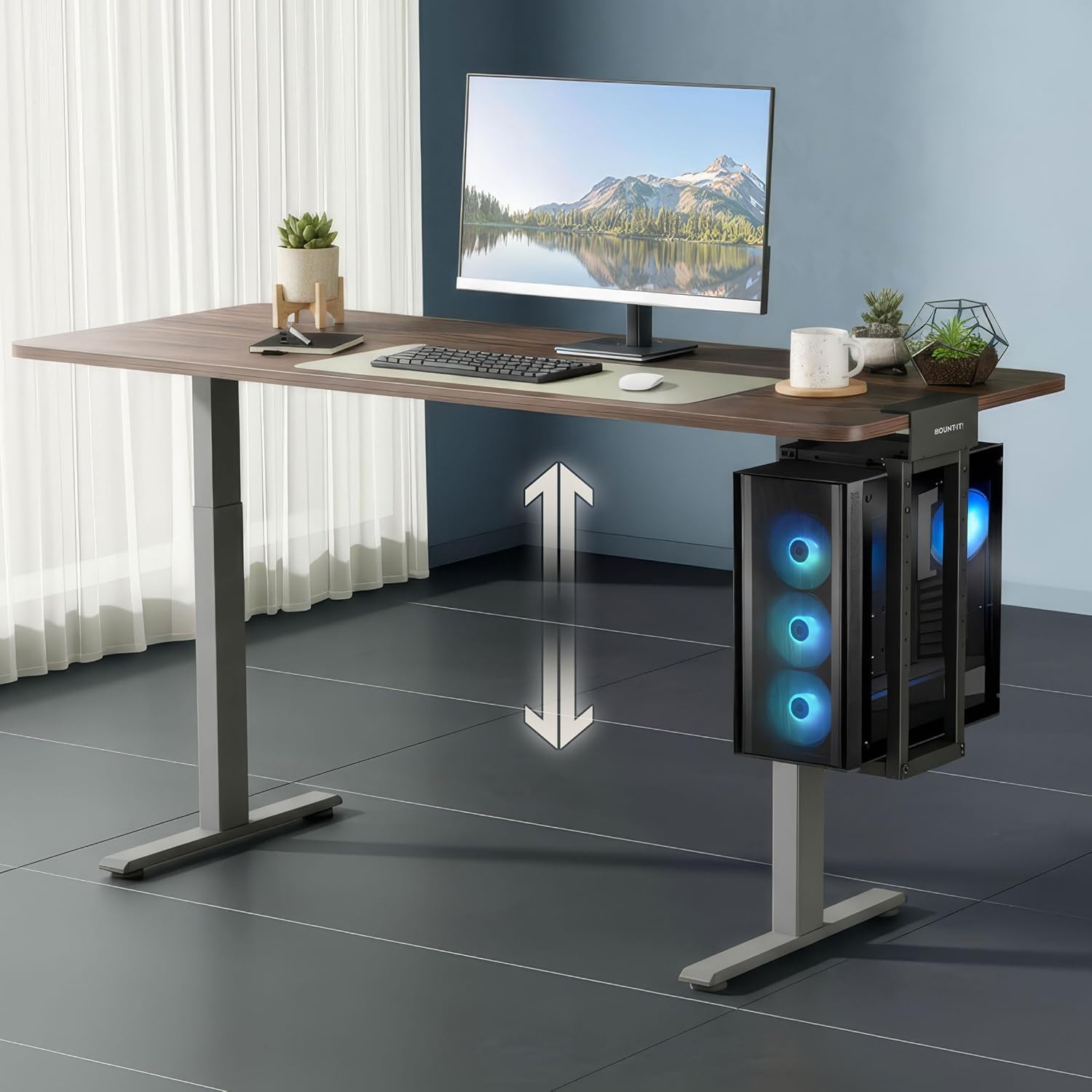 image:imageMountIt Under Desk PC Mount for Standing Desk HeavyDuty ClampOn CPU Holder Adjustable Computer Tower Mount for Desk NoDrill 66 lb Capacity Fits Mid amp Full Towers