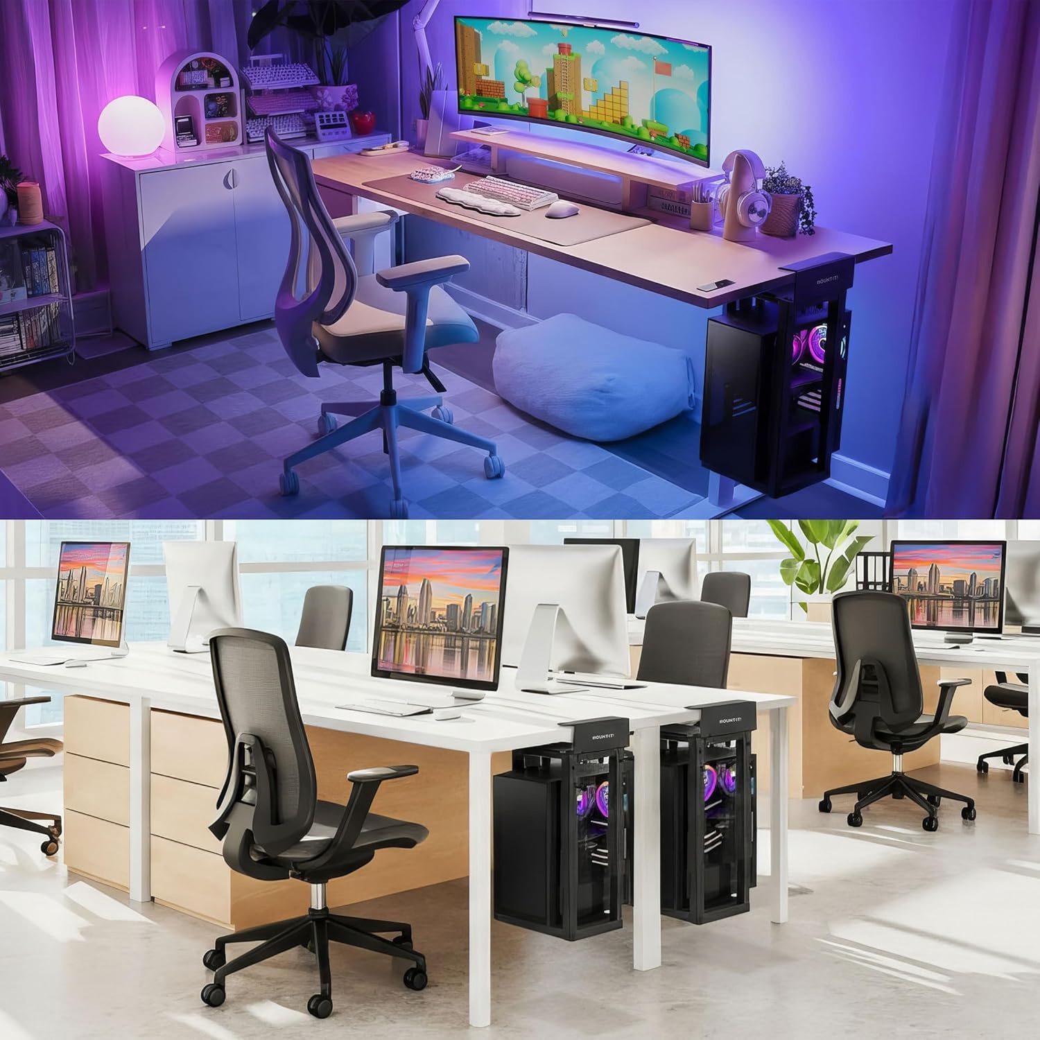 image:imageMountIt Under Desk PC Mount for Standing Desk HeavyDuty ClampOn CPU Holder Adjustable Computer Tower Mount for Desk NoDrill 66 lb Capacity Fits Mid amp Full Towers