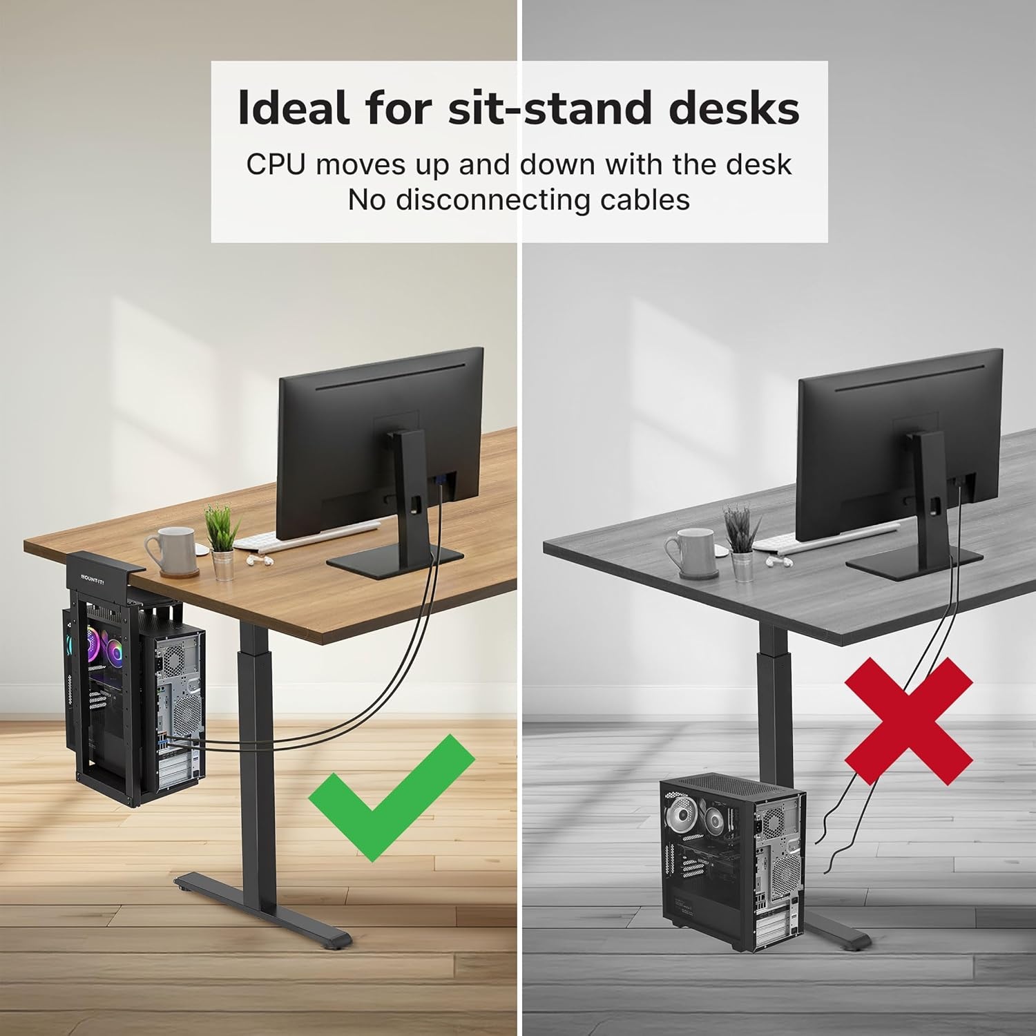 image:imageMountIt Under Desk PC Mount for Standing Desk HeavyDuty ClampOn CPU Holder Adjustable Computer Tower Mount for Desk NoDrill 66 lb Capacity Fits Mid amp Full Towers