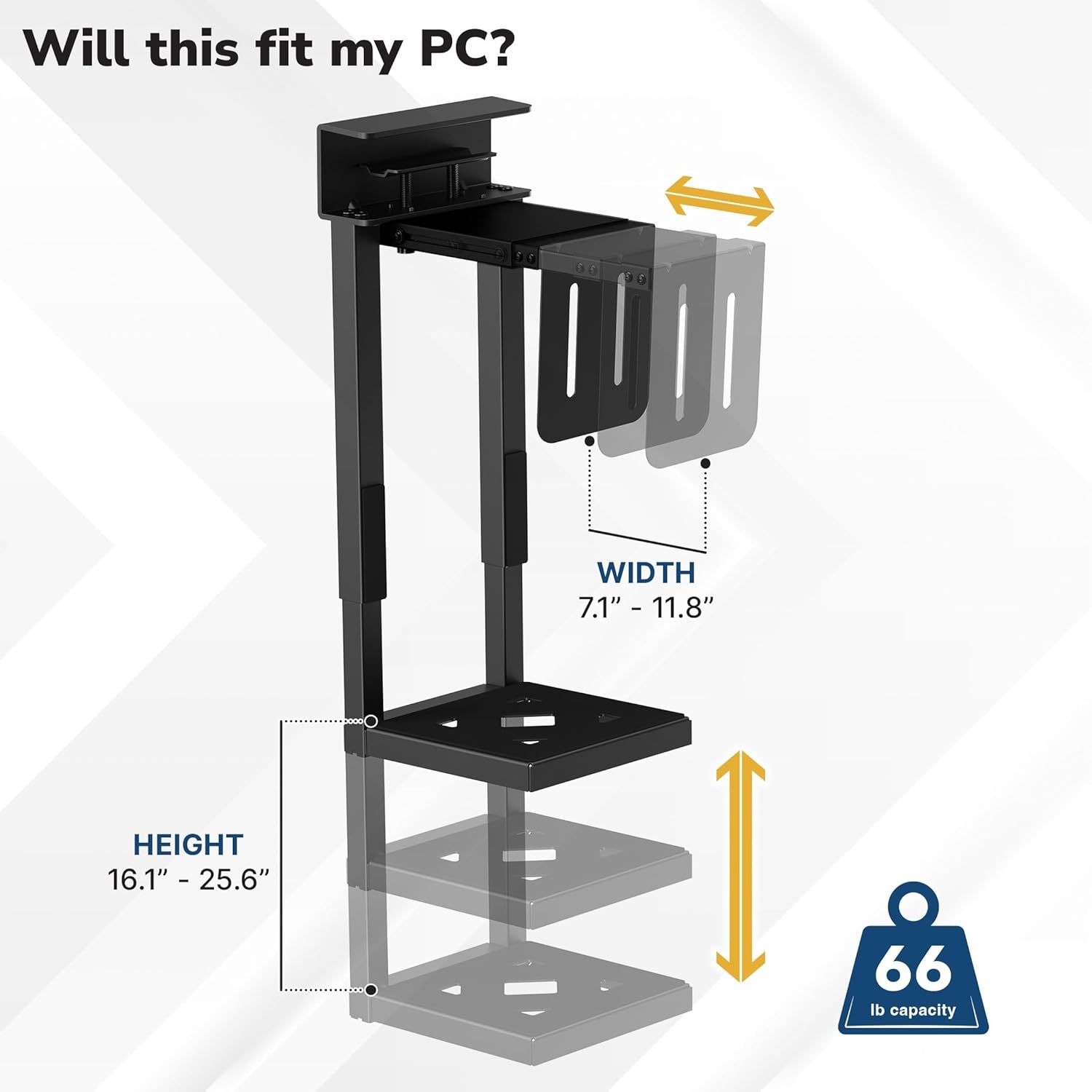 image:imageMountIt Under Desk PC Mount for Standing Desk HeavyDuty ClampOn CPU Holder Adjustable Computer Tower Mount for Desk NoDrill 66 lb Capacity Fits Mid amp Full Towers
