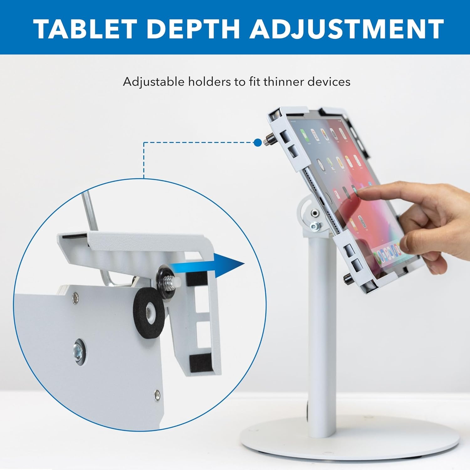 image:imageMountIt Universal Tablet Stand with Tilt AntiTheft Retail iPad POS Kiosk Stand Fits 97131 Tablets 90 Rotation amp 180 Tilt 20 lb Capacity Steel Countertop Mount BlackWhite