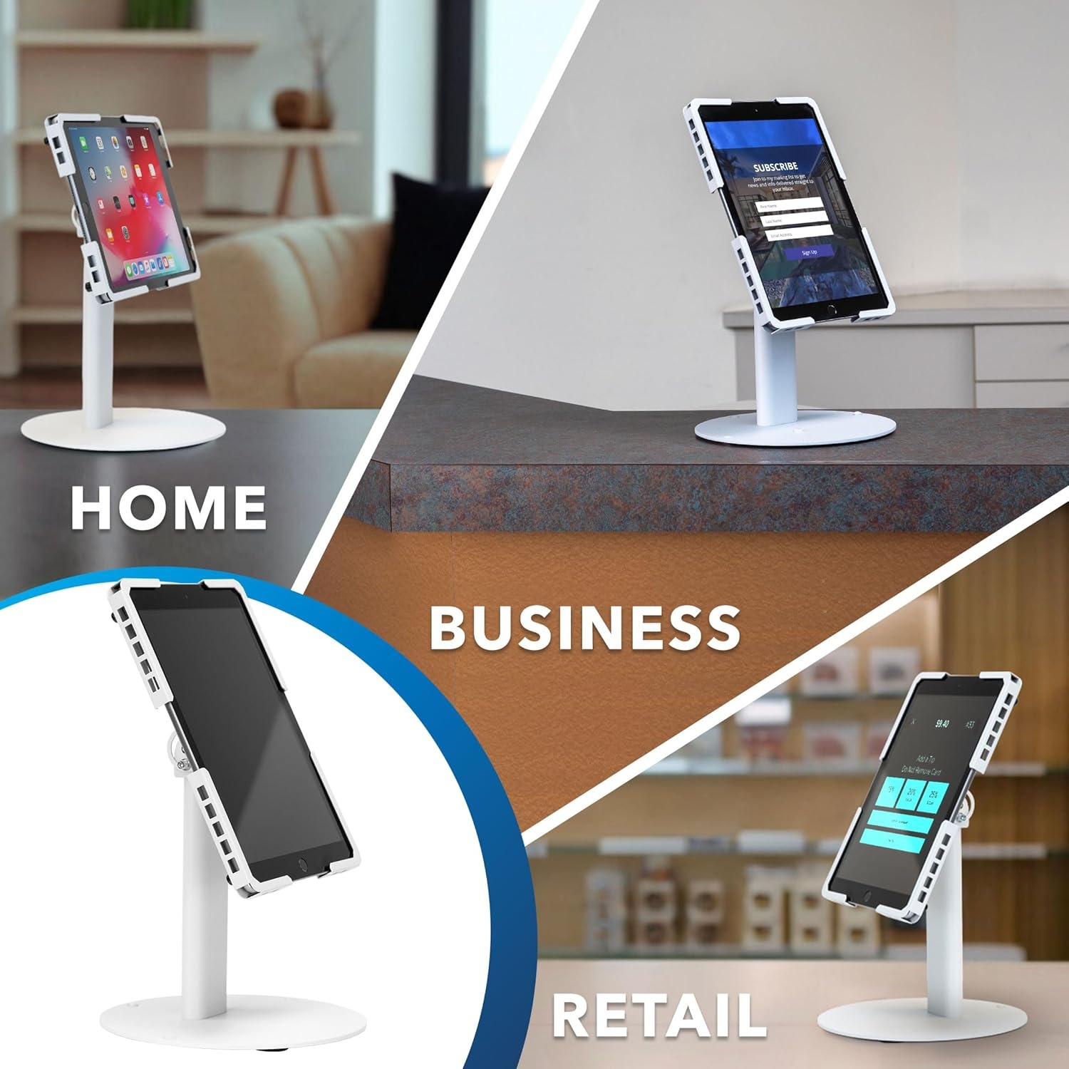 image:imageMountIt Universal Tablet Stand with Tilt AntiTheft Retail iPad POS Kiosk Stand Fits 97131 Tablets 90 Rotation amp 180 Tilt 20 lb Capacity Steel Countertop Mount BlackWhite