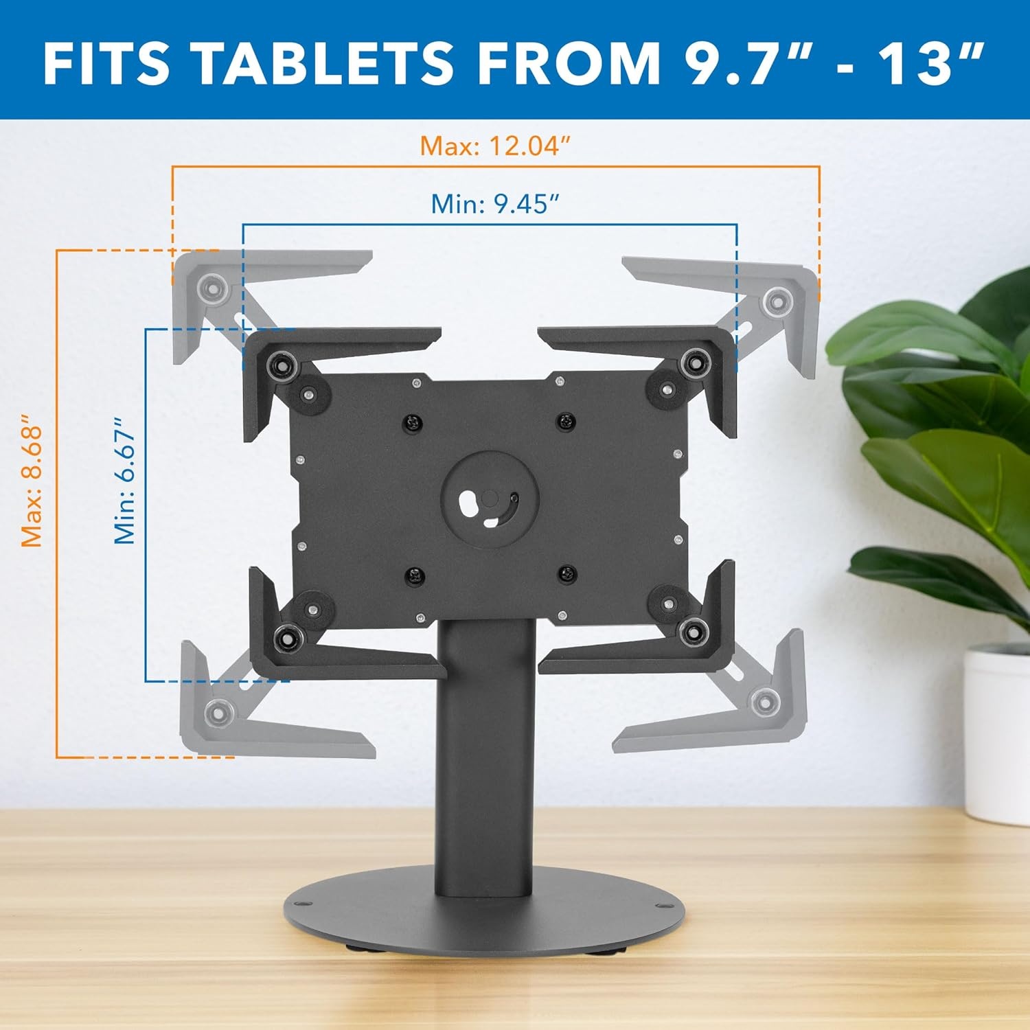 image:imageMountIt Universal Tablet Stand with Tilt AntiTheft Retail iPad POS Kiosk Stand Fits 97131 Tablets 90 Rotation amp 180 Tilt 20 lb Capacity Steel Countertop Mount BlackBlack