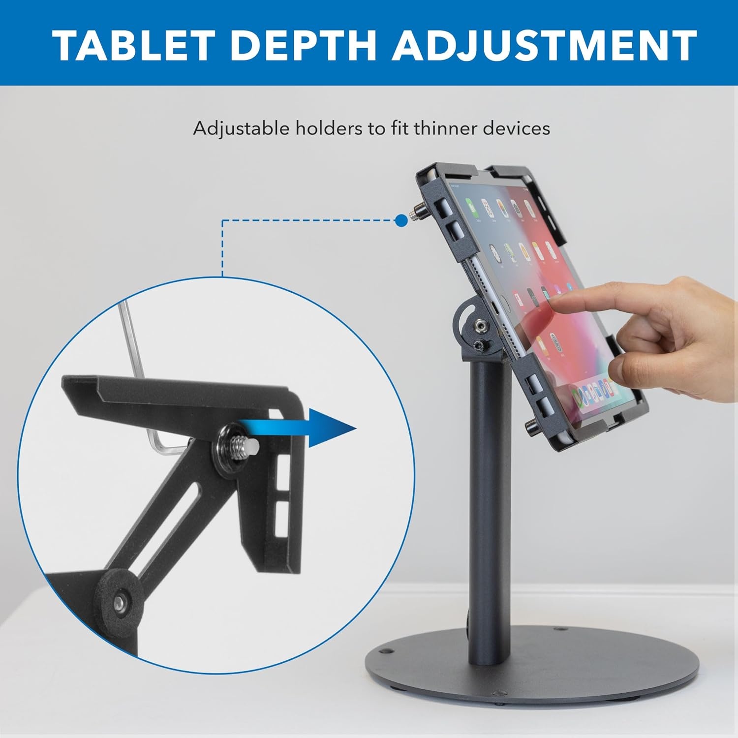 image:imageMountIt Universal Tablet Stand with Tilt AntiTheft Retail iPad POS Kiosk Stand Fits 97131 Tablets 90 Rotation amp 180 Tilt 20 lb Capacity Steel Countertop Mount BlackBlack