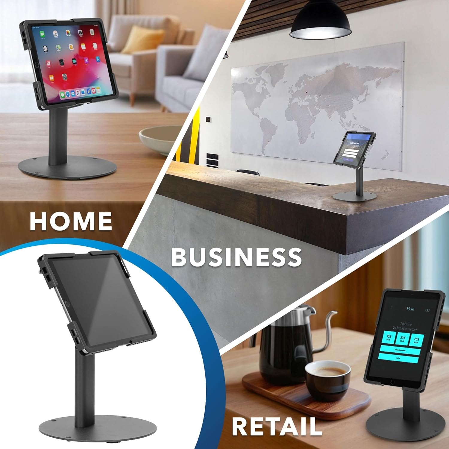image:imageMountIt Universal Tablet Stand with Tilt AntiTheft Retail iPad POS Kiosk Stand Fits 97131 Tablets 90 Rotation amp 180 Tilt 20 lb Capacity Steel Countertop Mount BlackBlack