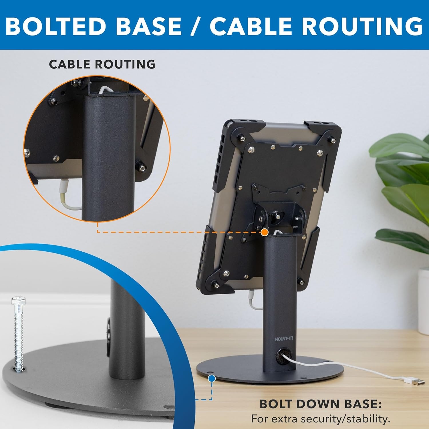 image:imageMountIt Universal Tablet Stand with Tilt AntiTheft Retail iPad POS Kiosk Stand Fits 97131 Tablets 90 Rotation amp 180 Tilt 20 lb Capacity Steel Countertop Mount BlackBlack