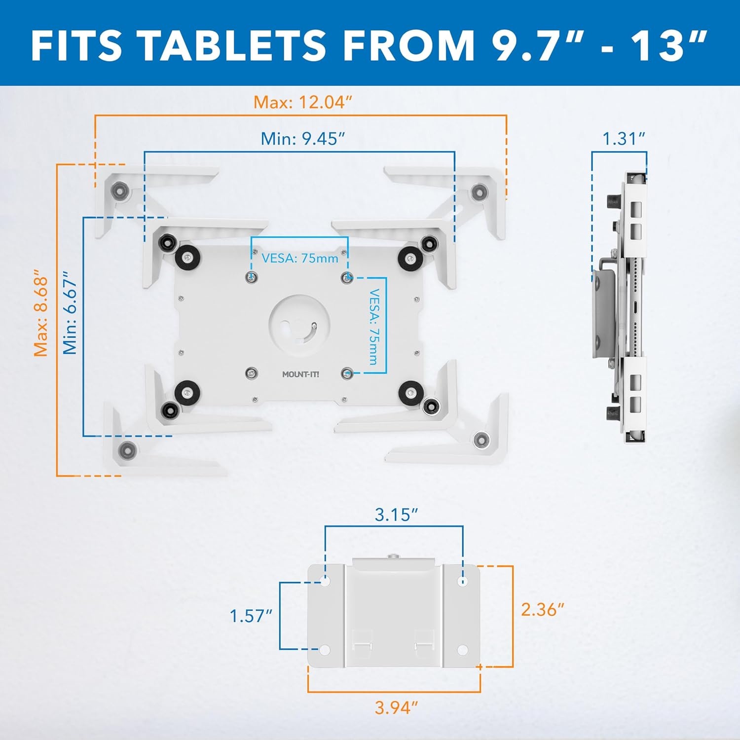 image:imageMountIt Universal iPad amp Tablet Wall Mount Holder Secure Steel Enclosure for 97131 Inch Tablets Wall or VESA 75x75 Mounting Portrait or Landscape AntiTheft Tablet Mount for Office RetailWhite