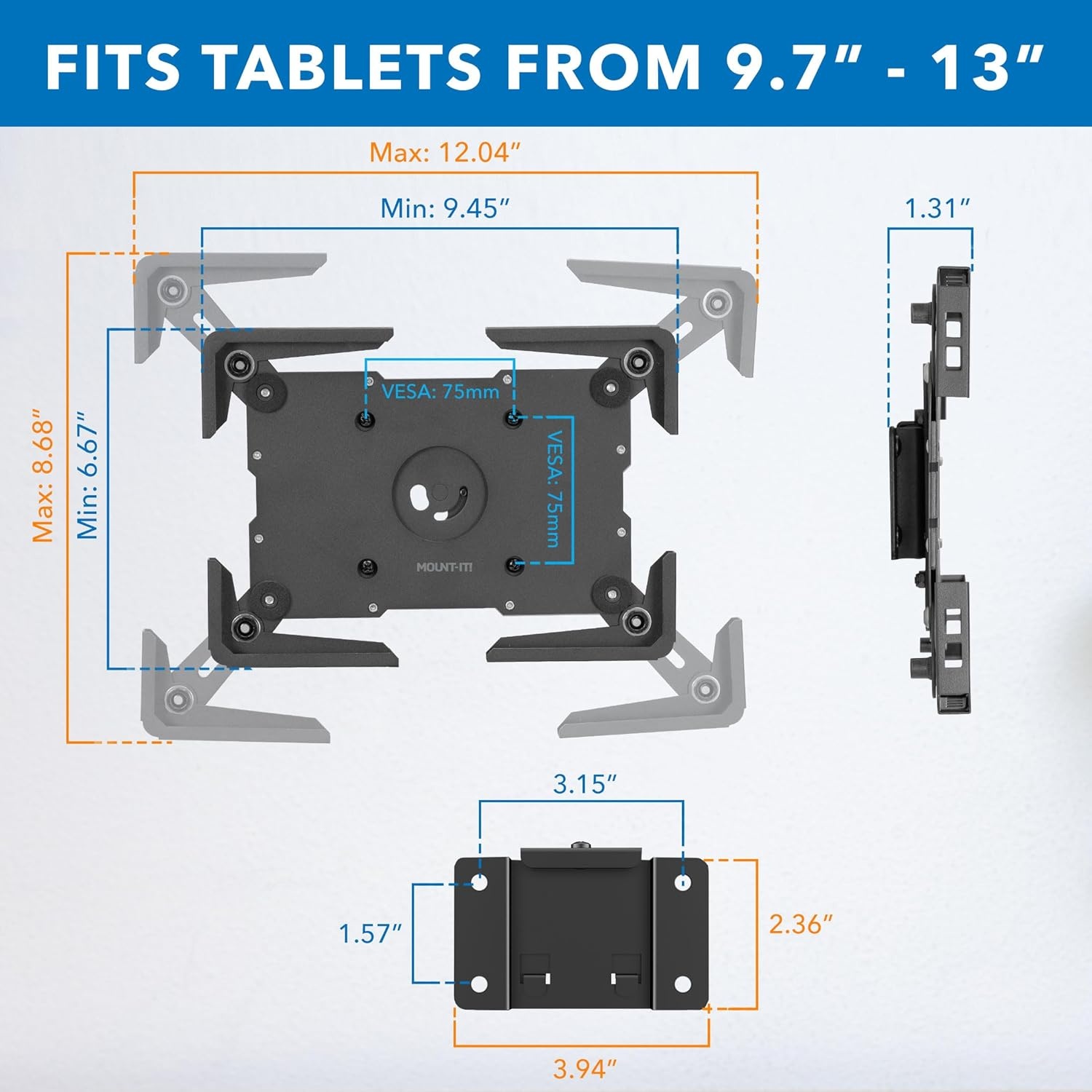 image:imageMountIt Universal iPad amp Tablet Wall Mount Holder Secure Steel Enclosure for 97131 Inch Tablets Wall or VESA 75x75 Mounting Portrait or Landscape AntiTheft Tablet Mount for Office RetailBlack