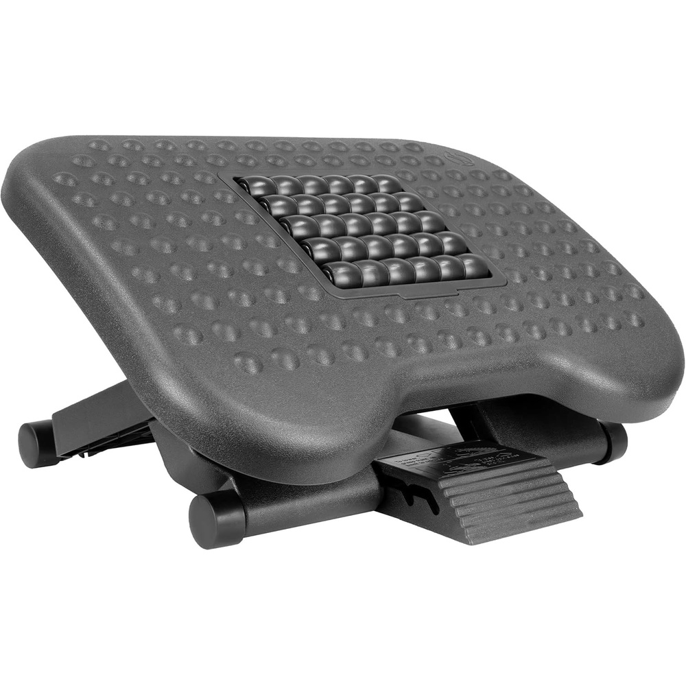 image:imageMountIt Ergonomic Under Desk Footrest with Massage Rollers Adjustable Height amp 30 Tilt Foot Rest Under Desk 425675 Office Foot Stool with Non Slip SurfaceBlack
