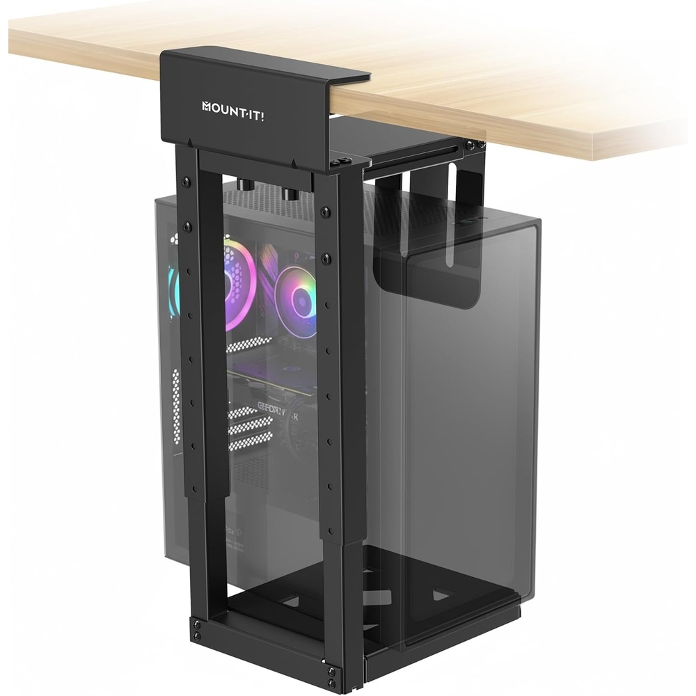 image:imageMountIt Under Desk PC Mount for Standing Desk HeavyDuty ClampOn CPU Holder Adjustable Computer Tower Mount for Desk NoDrill 66 lb Capacity Fits Mid amp Full Towers
