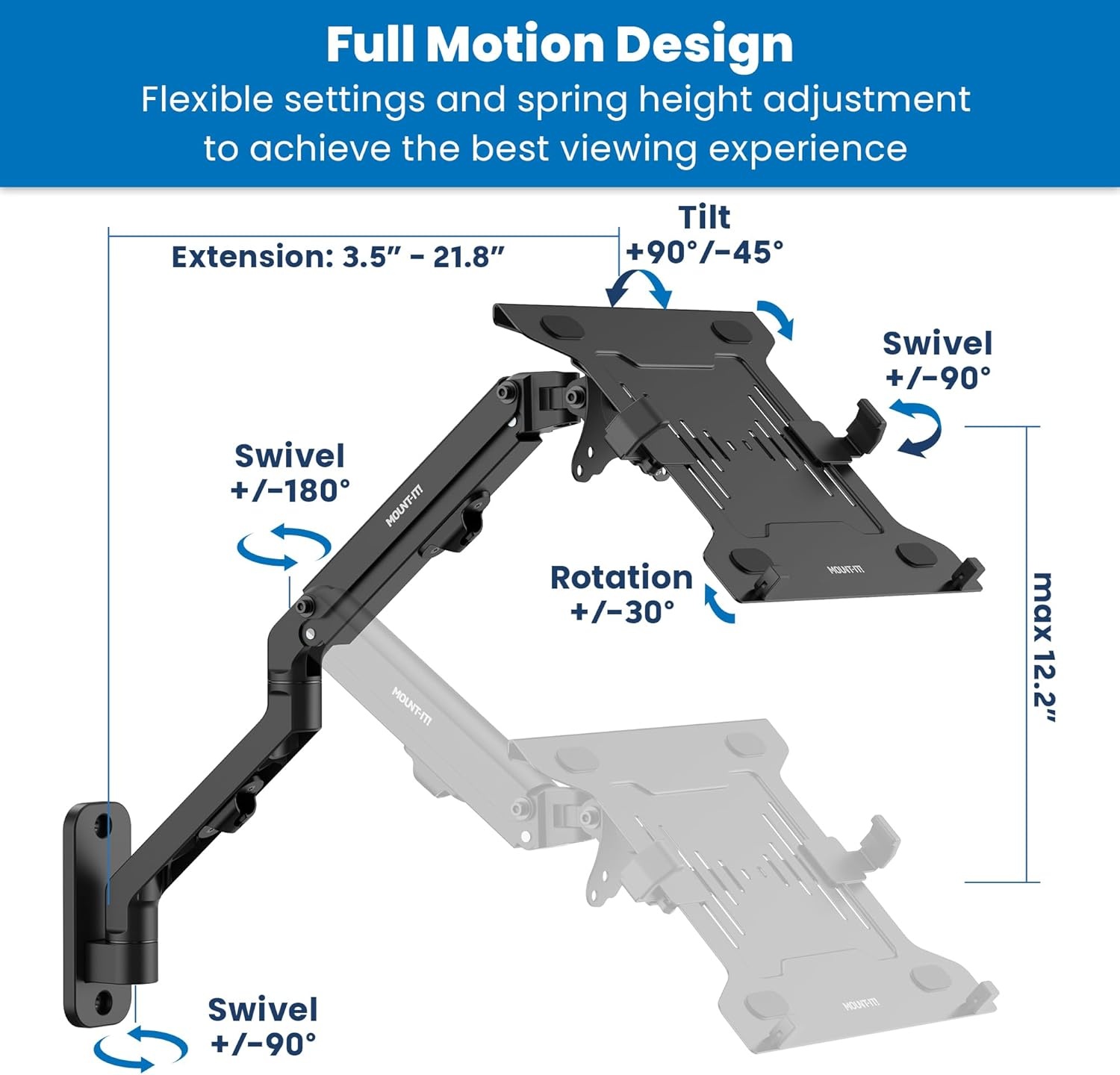 image:imageMountIt Ergonomic Laptop Arm for Wall or Pole Mounting Full Motion Adjustments Versatile Design Easy InstallationLaptop