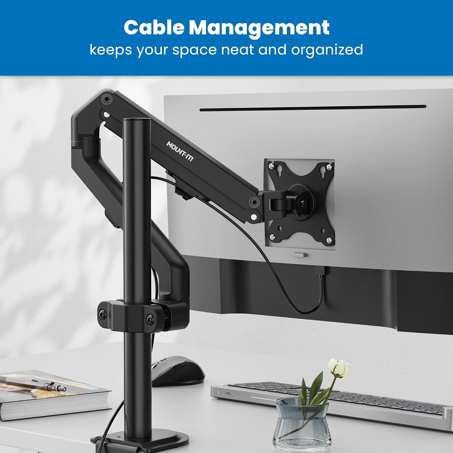 image:imageMountIt Ergonomic Laptop Arm for Wall or Pole Mounting Full Motion Adjustments Versatile Design Easy InstallationMonitor