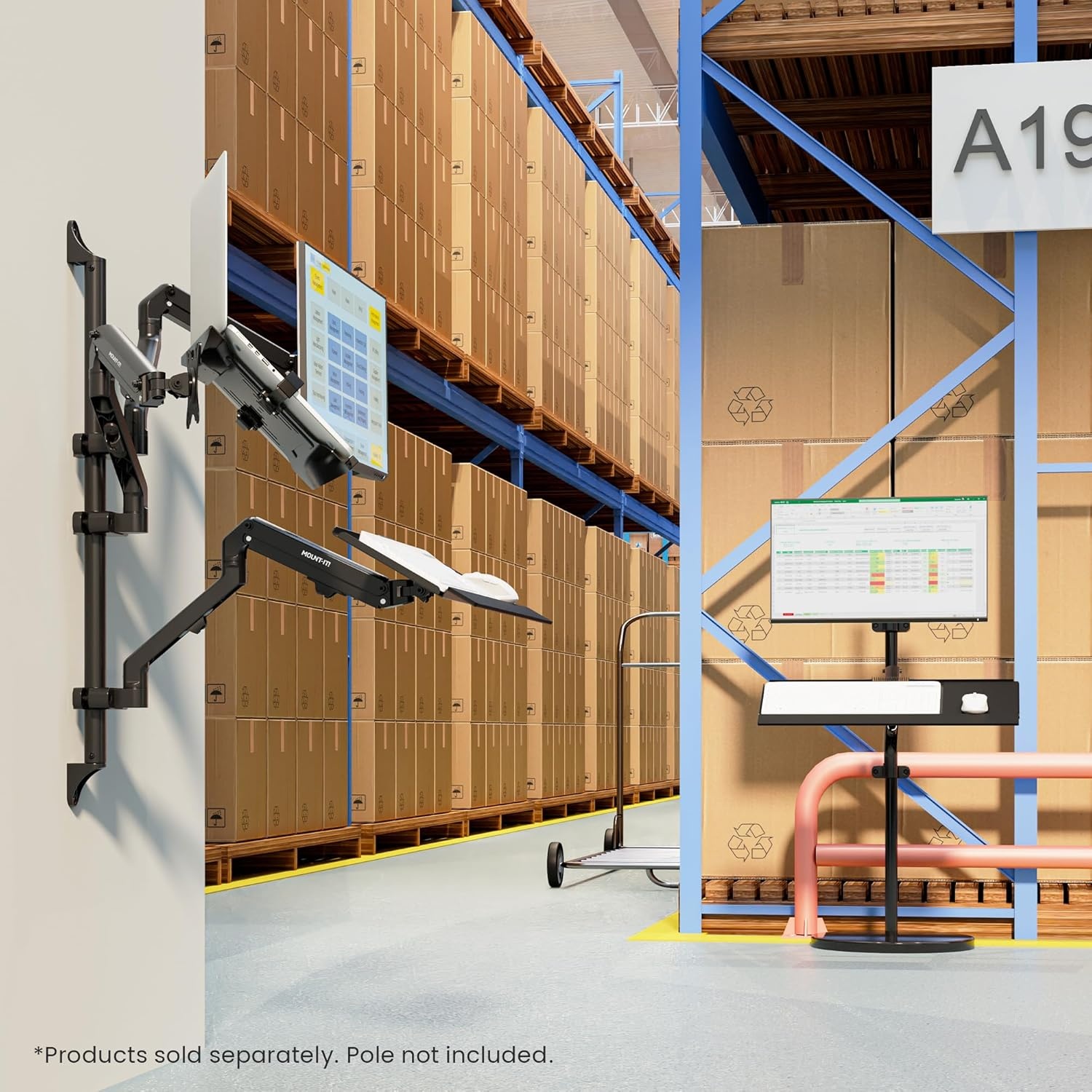 image:imageMountIt Ergonomic Laptop Arm for Wall or Pole Mounting Full Motion Adjustments Versatile Design Easy InstallationMonitor