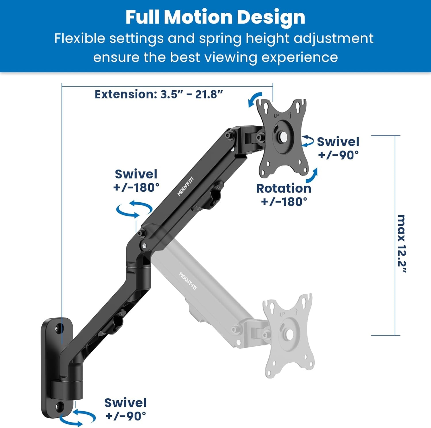 image:imageMountIt Ergonomic Laptop Arm for Wall or Pole Mounting Full Motion Adjustments Versatile Design Easy InstallationMonitor