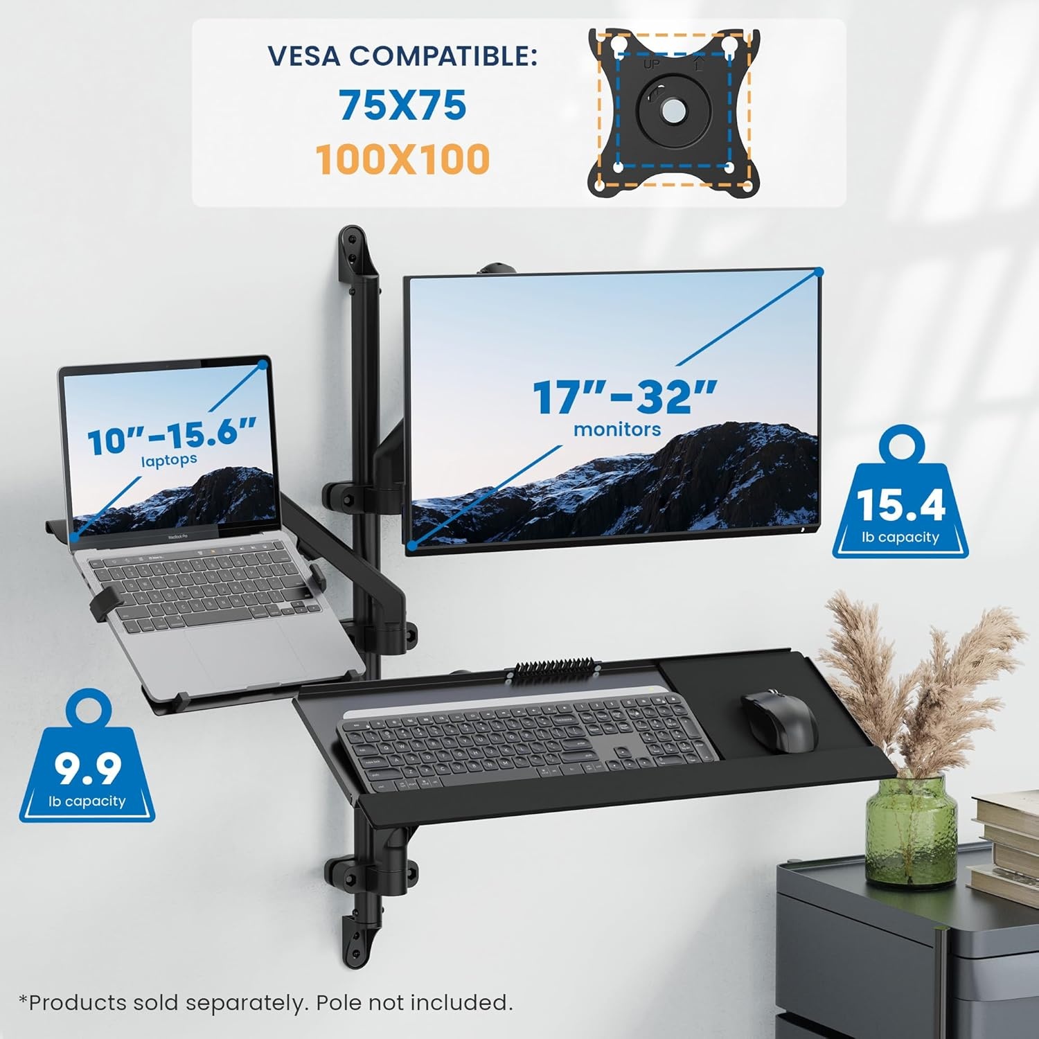image:imageMountIt Ergonomic Laptop Arm for Wall or Pole Mounting Full Motion Adjustments Versatile Design Easy InstallationMonitor