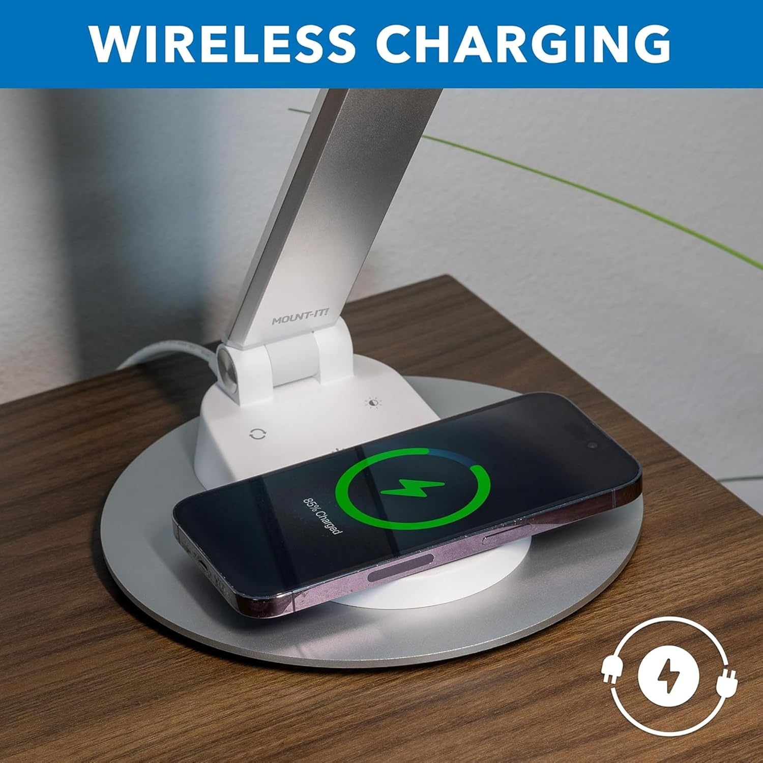 image:imageMountIt LED Desk Lamp with Wireless Charger and USBC Charging Port Dimmable Desk Lamp with 25 Brightness and Color Modes for Home or Office Adjustable Arm SilverWhite