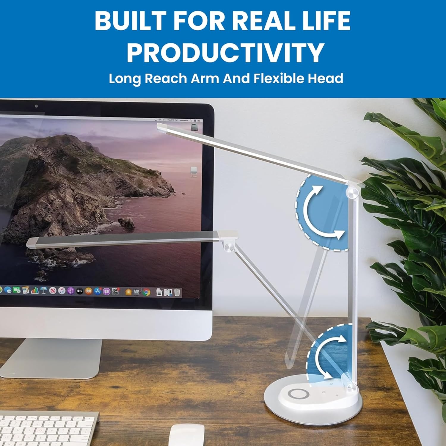 image:imageMountIt LED Desk Lamp with Wireless Charger and USBC Charging Port Dimmable Desk Lamp with 25 Brightness and Color Modes for Home or Office Adjustable Arm SilverWhite