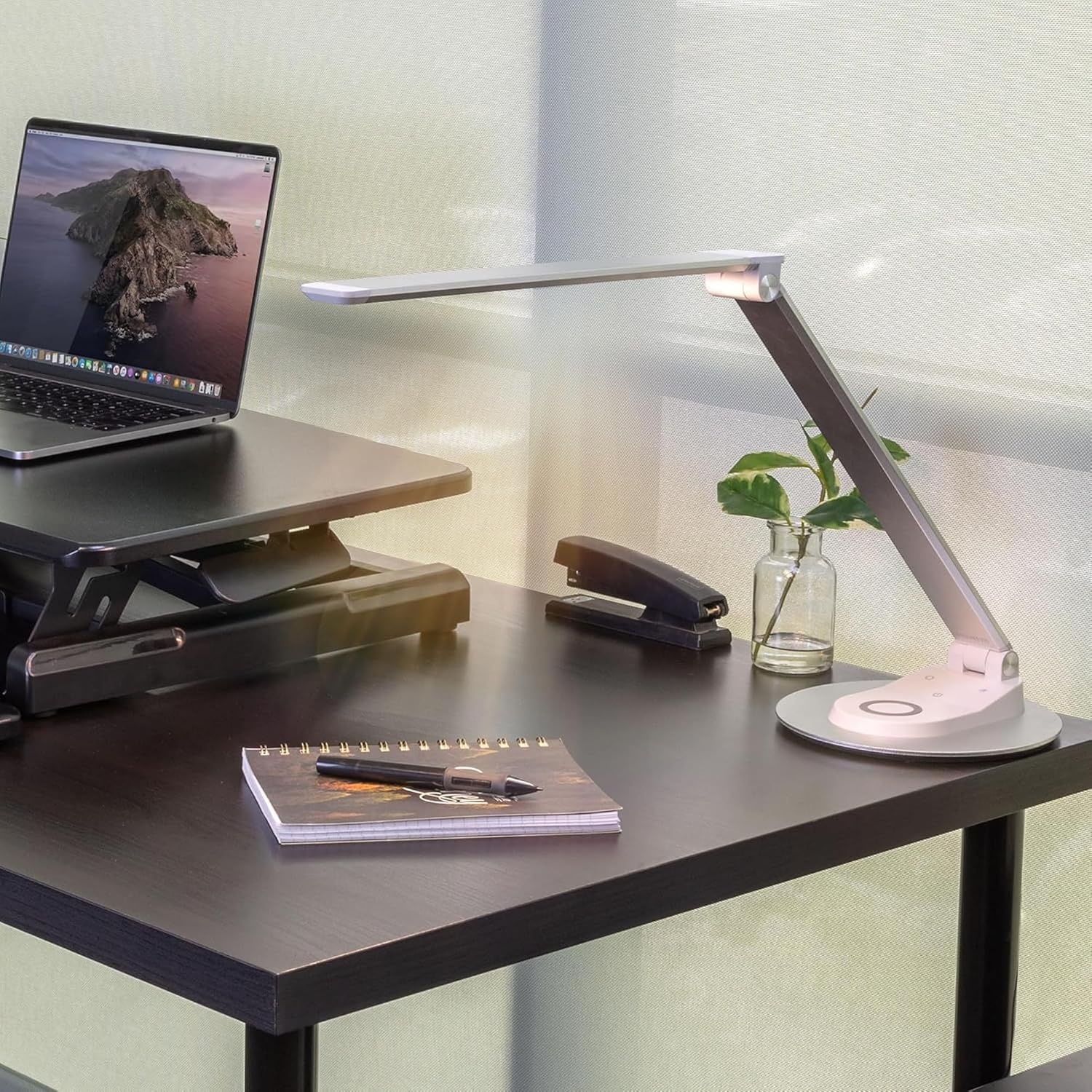 image:imageMountIt LED Desk Lamp with Wireless Charger and USBC Charging Port Dimmable Desk Lamp with 25 Brightness and Color Modes for Home or Office Adjustable Arm SilverWhite