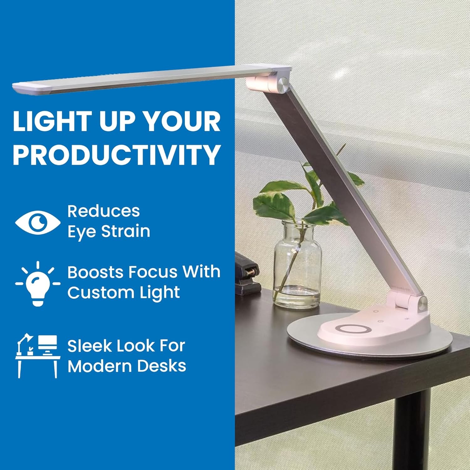 image:imageMountIt LED Desk Lamp with Wireless Charger and USBC Charging Port Dimmable Desk Lamp with 25 Brightness and Color Modes for Home or Office Adjustable Arm SilverWhite