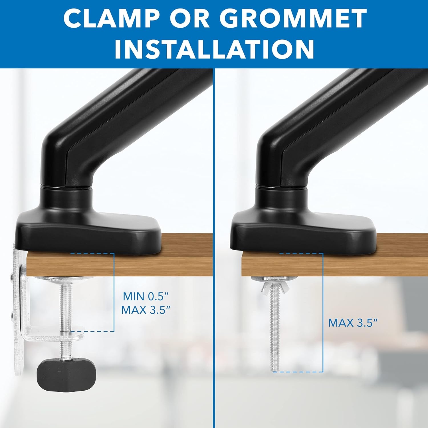 image:imageMountIt Laptop Desk Mount Arm with Gas Spring Height Adjustable Laptop Stand for Desk Fits Laptops up to 17 Inch Full Motion Laptop Tray Mount with Clamp or Grommet InstallationLaptop Arm
