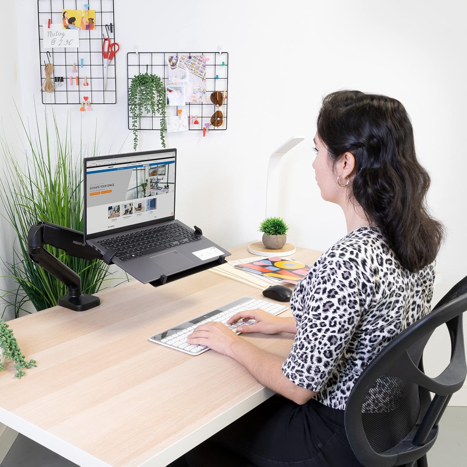 image:imageMountIt Laptop Desk Mount Arm with Gas Spring Height Adjustable Laptop Stand for Desk Fits Laptops up to 17 Inch Full Motion Laptop Tray Mount with Clamp or Grommet InstallationLaptop Arm