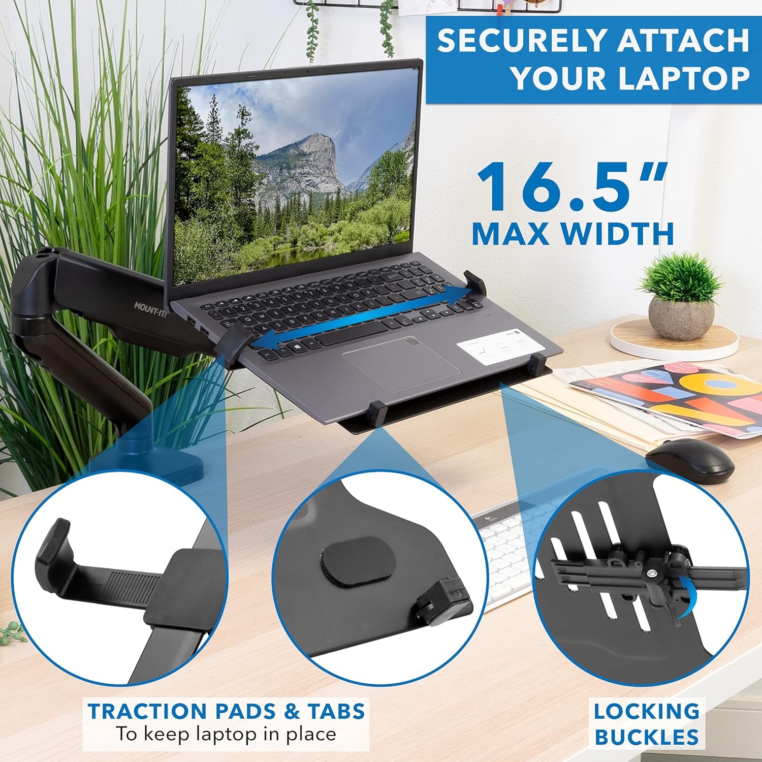 image:imageMountIt Laptop Desk Mount Arm with Gas Spring Height Adjustable Laptop Stand for Desk Fits Laptops up to 17 Inch Full Motion Laptop Tray Mount with Clamp or Grommet InstallationLaptop Arm